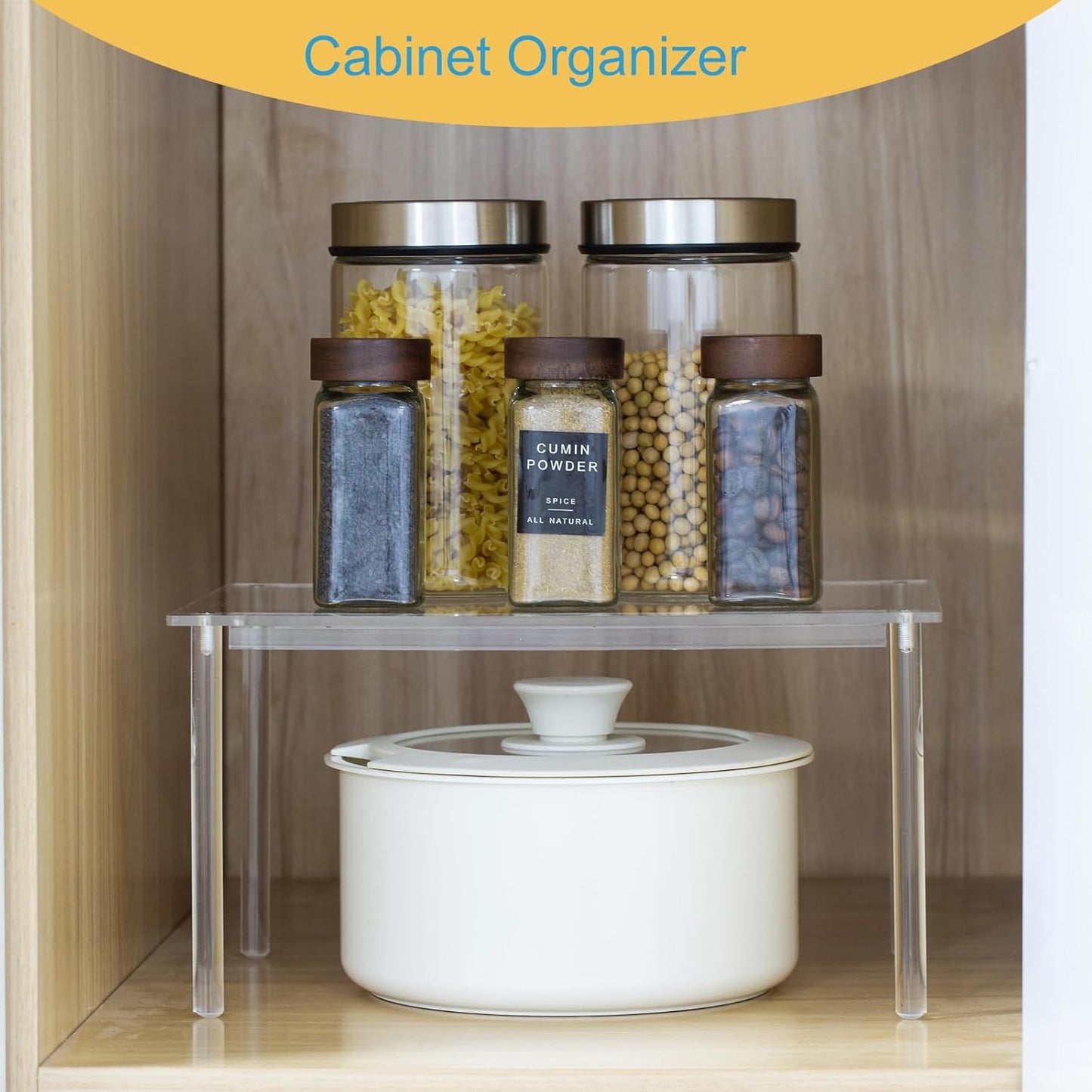 1 Pack Acrylic Cabinet Organizer, Kitchen Countertop Counter Organizer, Clear Spice Rack