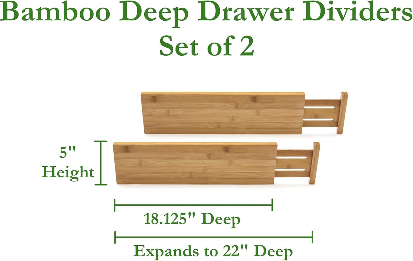 8897 Bamboo Wood Custom Fit Adjustable Deep Kitchen Drawer Dividers