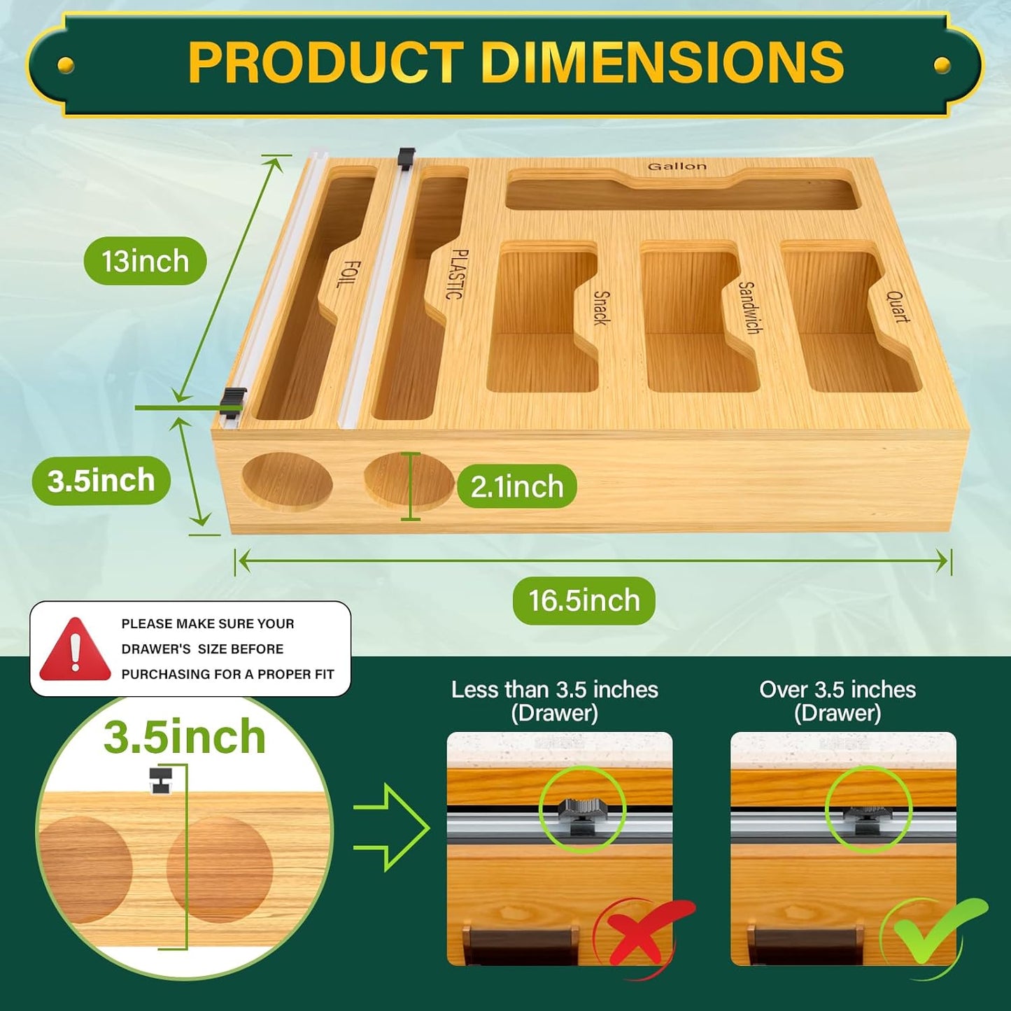 Bag Organizer and Plastic Wrap Dispenser with Cutter