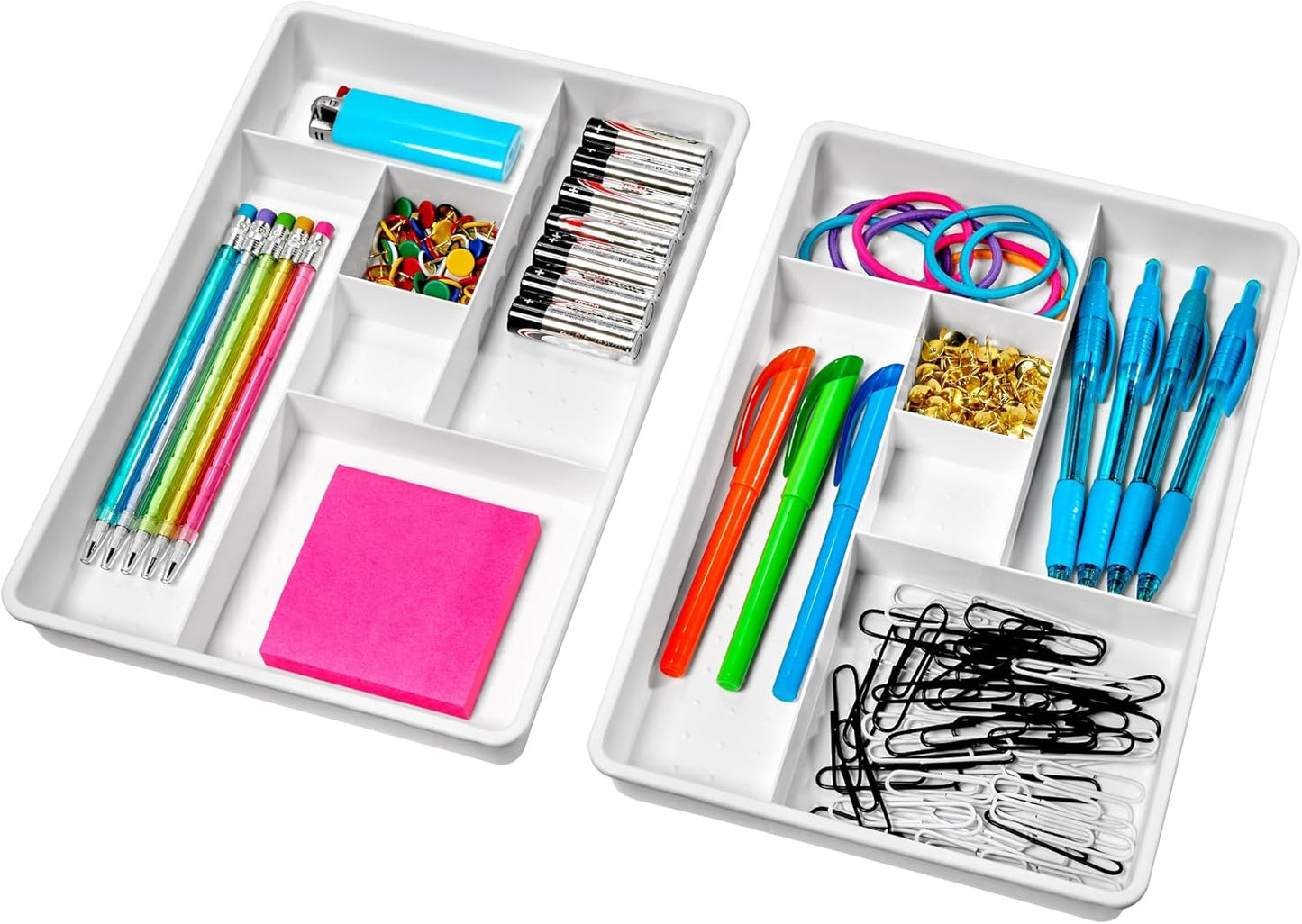 Set of 2 Plastic 6-Compartment Drawer Organizer Gadget Trays