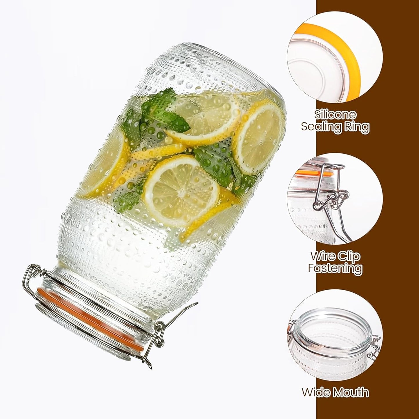 64 Oz Glass Mason Jars with Airtight Lids3 Pack