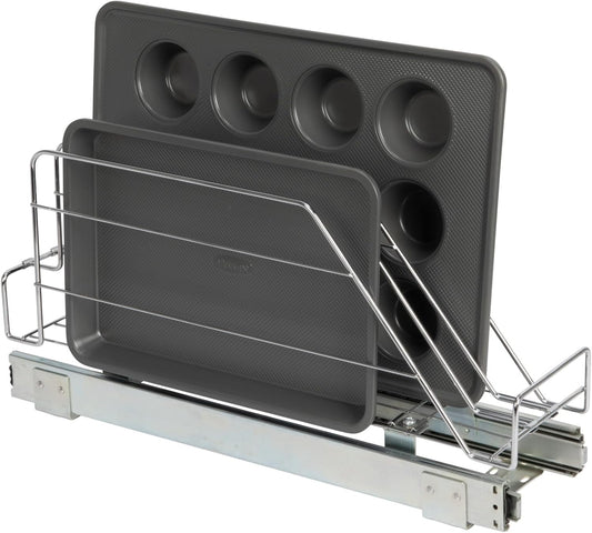 Glidez Multipurpose Chrome-Plated Steel Pull-Out/Slide-Out Storage Organizer for Cookware and Bakeware - Fits Standard Size Cabinet or Shelf, Chrome
