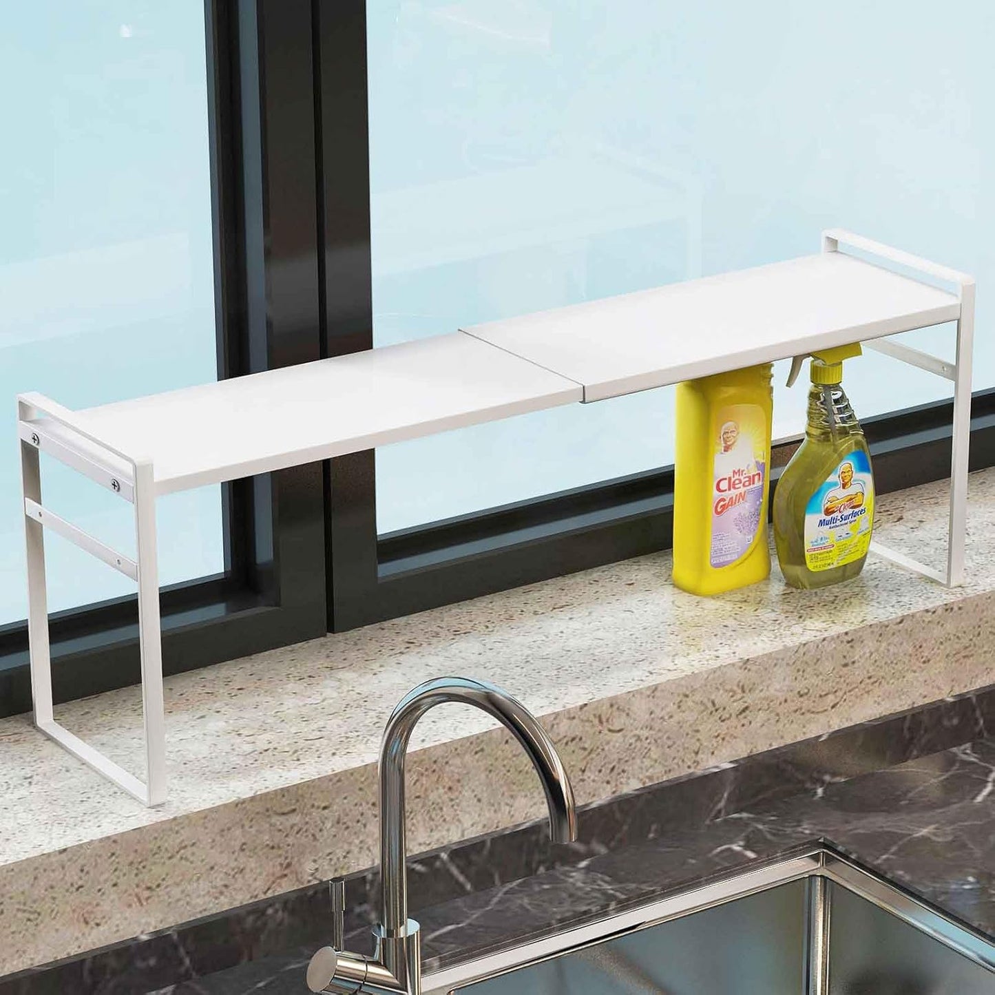1pcs Small Narrow Tall Shelf for Windowsill Kitchen Organizer Window Sill Plant Shelf Stackable Shelves Bathroom Sill Thin Shelves for Narrow Spaces Counter Top Racks (White)