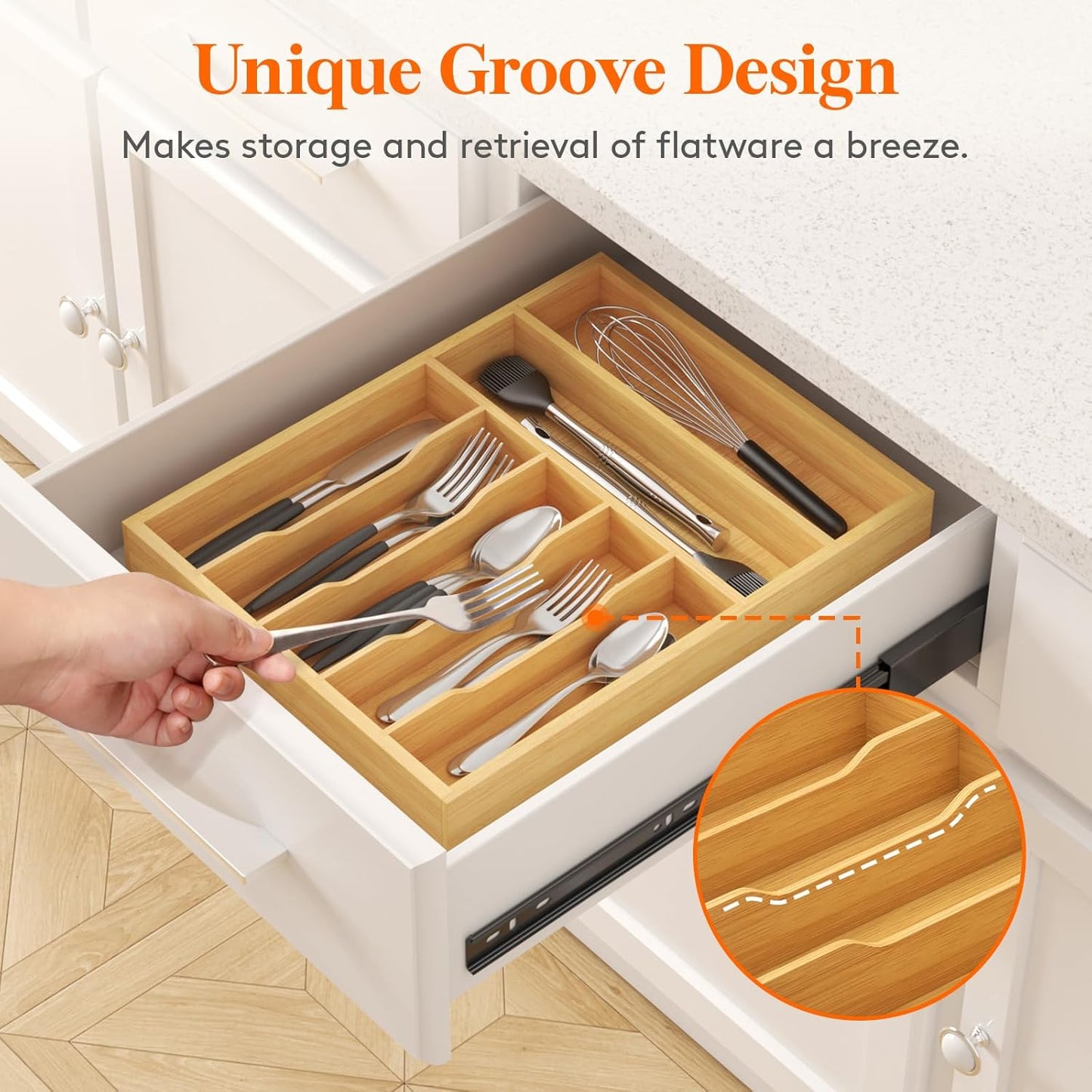 Silverware Drawer Organizer, Utensil Tray for Kitchen, Flatware and Cutlery Holder