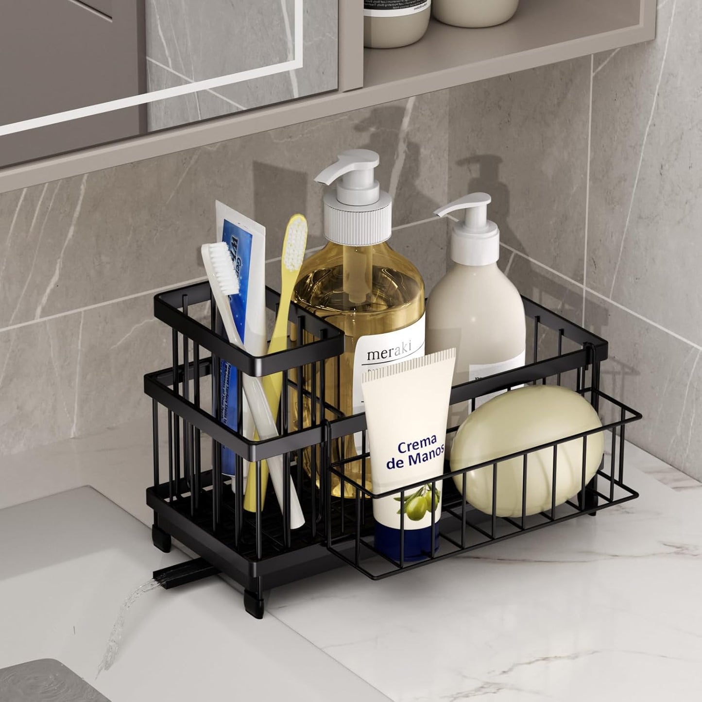 Sink Caddy Sponge Holder - Large Sponge Holder for Kitchen Sink with 360°Auto-Drain Tray