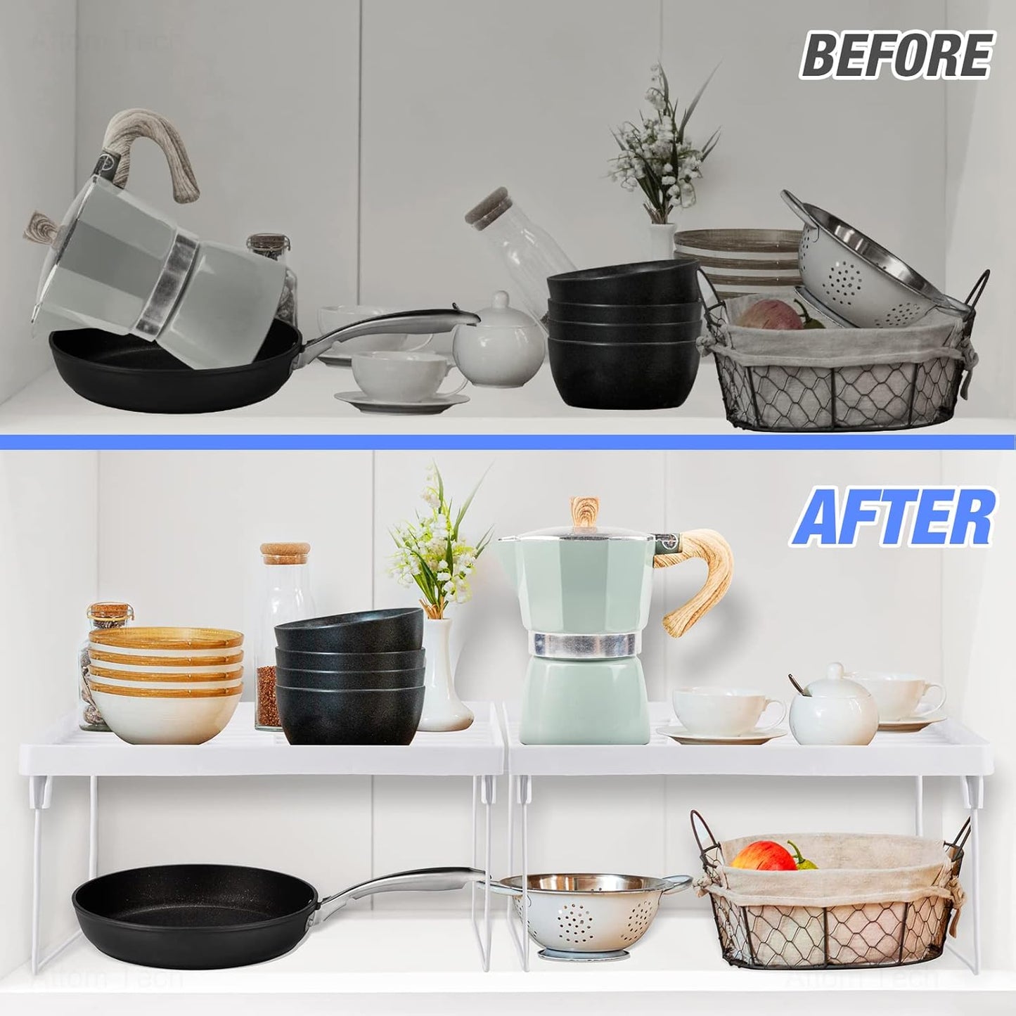 4-Pack Stackable Plastic Kitchen Storage Shelf Foldable Rack