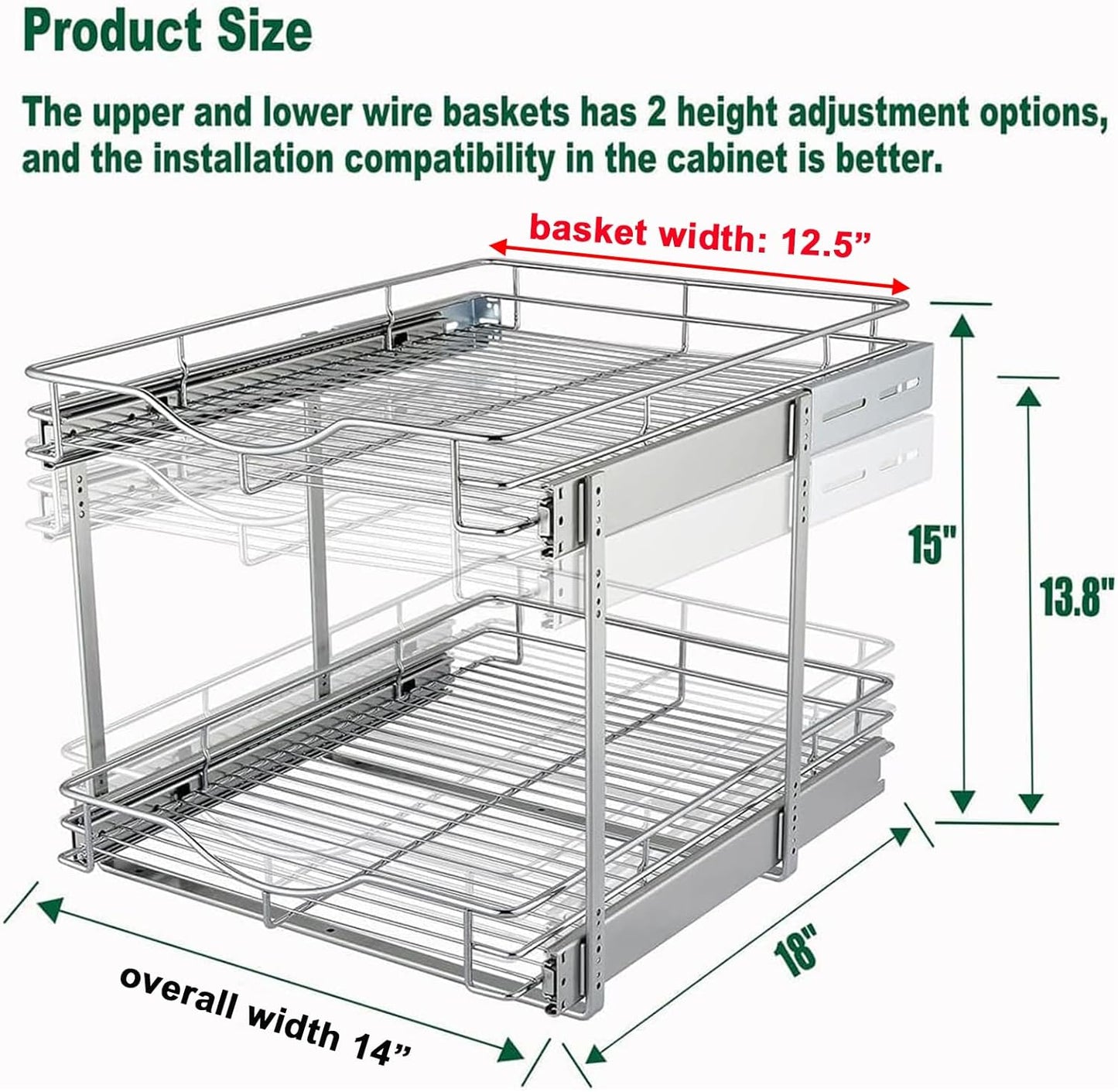2 Tier Pull Out Cabinet Organizer (14" W X 18" D)