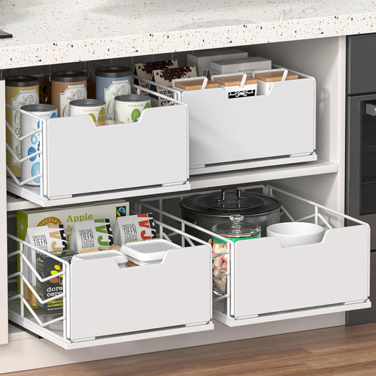 Pull Out Cabinet Organizer, Pantry Slide Out Drawer Organizer with Adhesive Strips