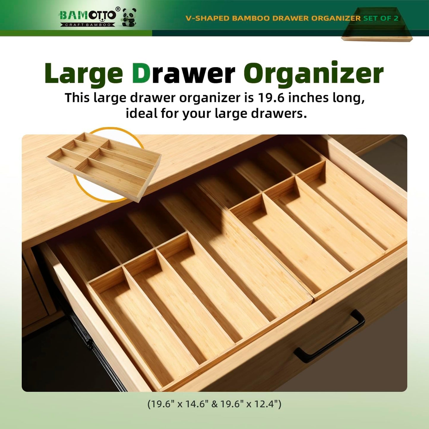 13 Slot V-Shaped Bamboo Drawer Organizer Set of 2