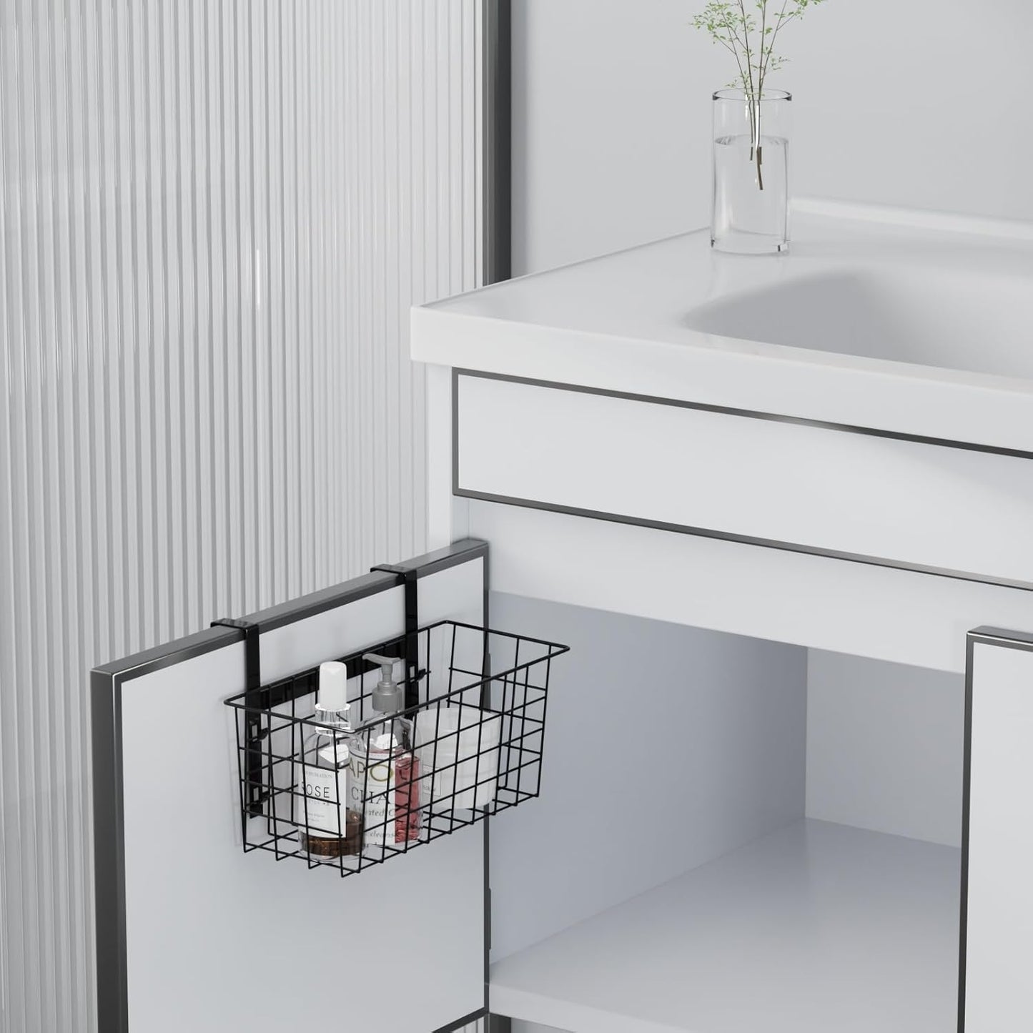 Basket with Hook, Grid Storage Basket, Over the Cabinet Door Organizer