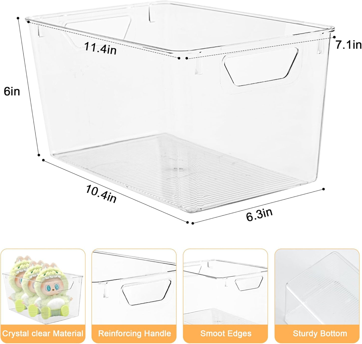 Clear Plastic Storage Bins,Large 12 Pack Pantry Organizer with Handle,BPA Free Plastic Storage Containers for Fridge,Closet,Bathroom,Under Sink and Kitchen Organization