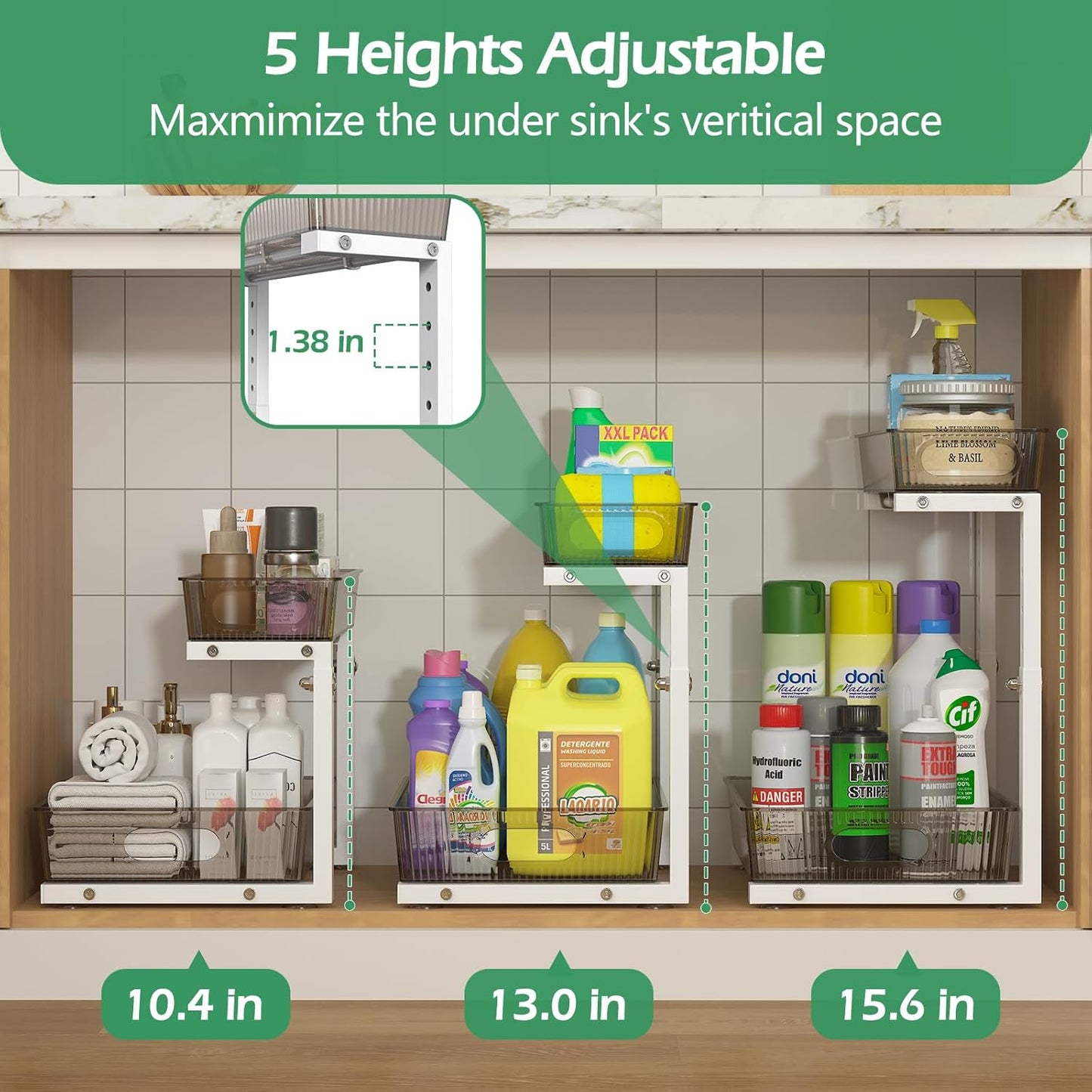Under Sink Organizer 2 Packs, Pull Out Kitchen Sink Organizer