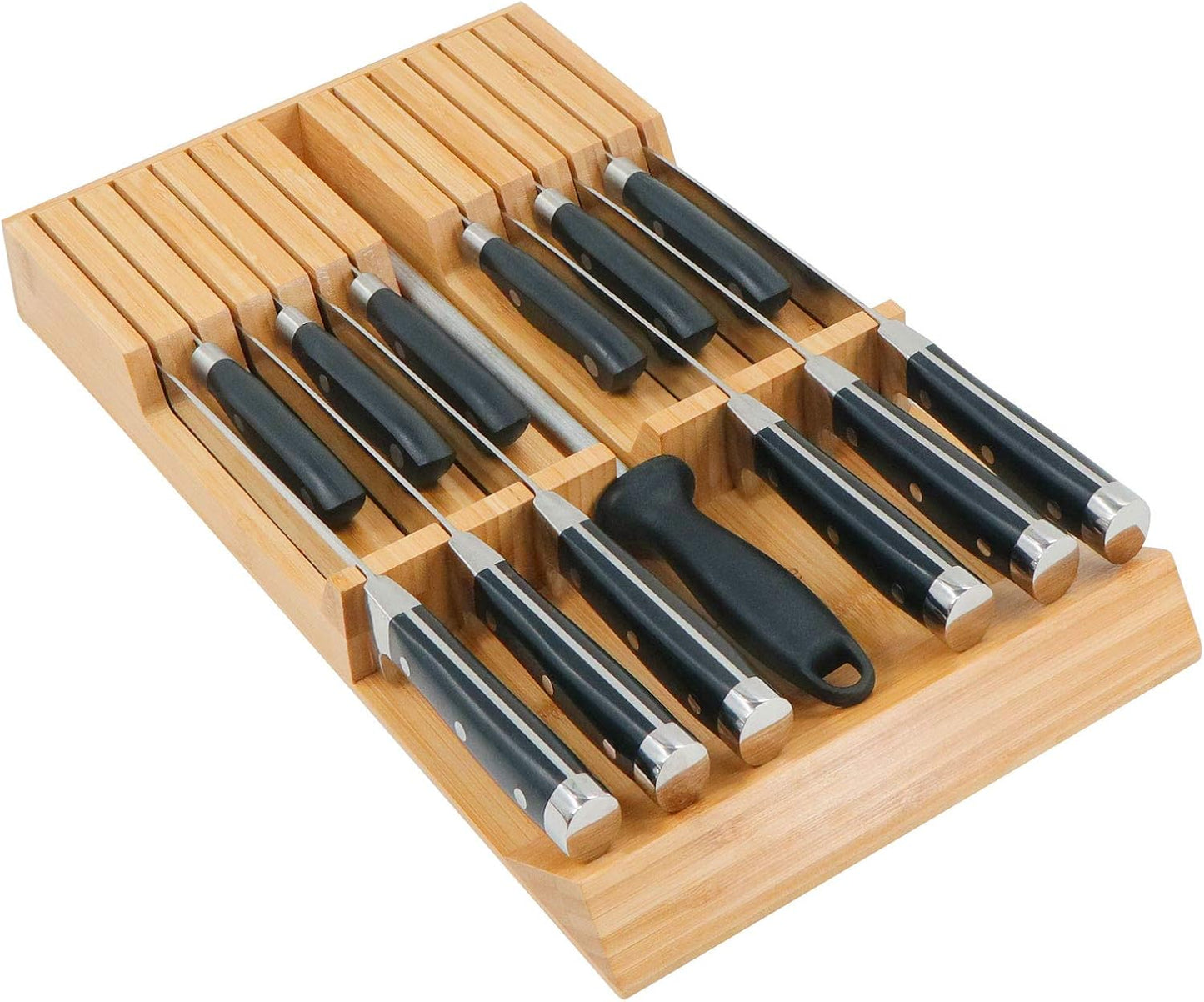 In-Drawer Knife Block Bamboo Kitchen Knife Drawer Organizer