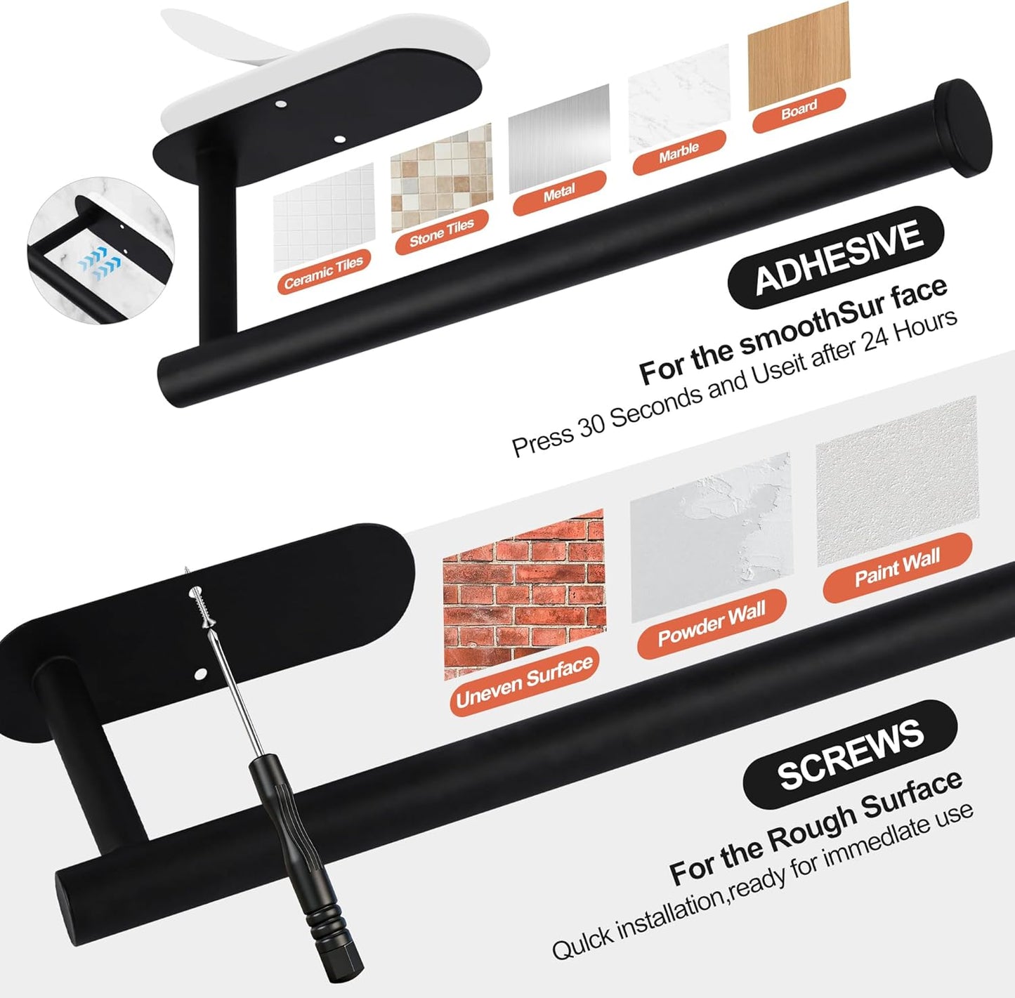 Paper Towel Holder Under Cabinet, Self Adhesive or Drilling Paper Towel Holder, for Kitchen