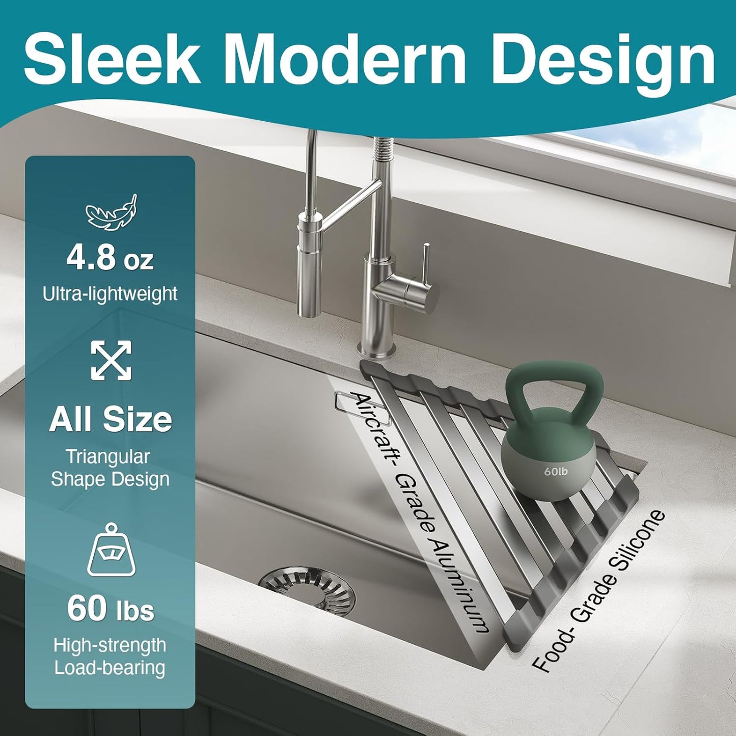 Corner Sink Drying Rack, 16"x9.5" Rust-Proof Aluminum Triangular Dish Drainer