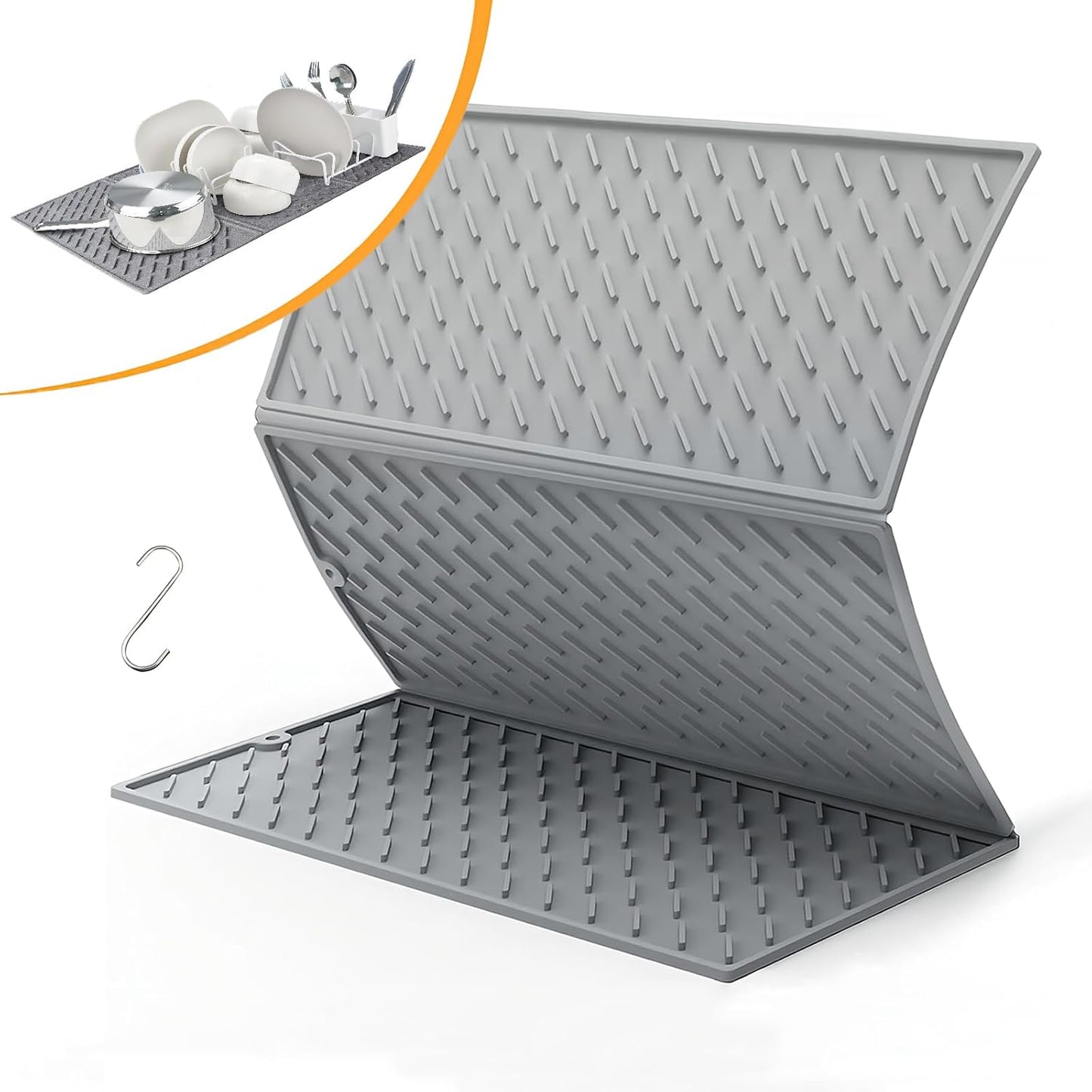 Silicone Dish Drying Mat for Kitchen Counter, Collapsible Trifold Large Dish Drainer Mat