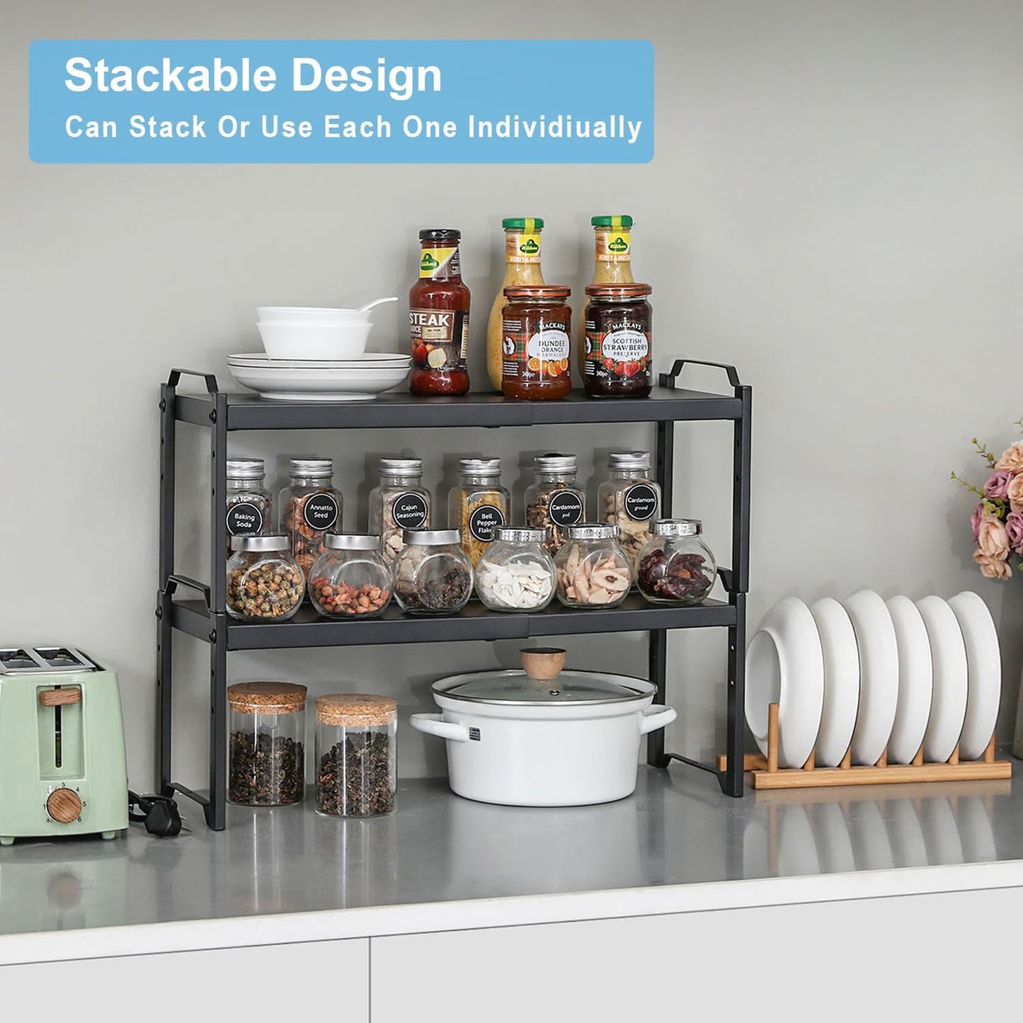 2 Pack Expandable Cabinet Countertop Shelves