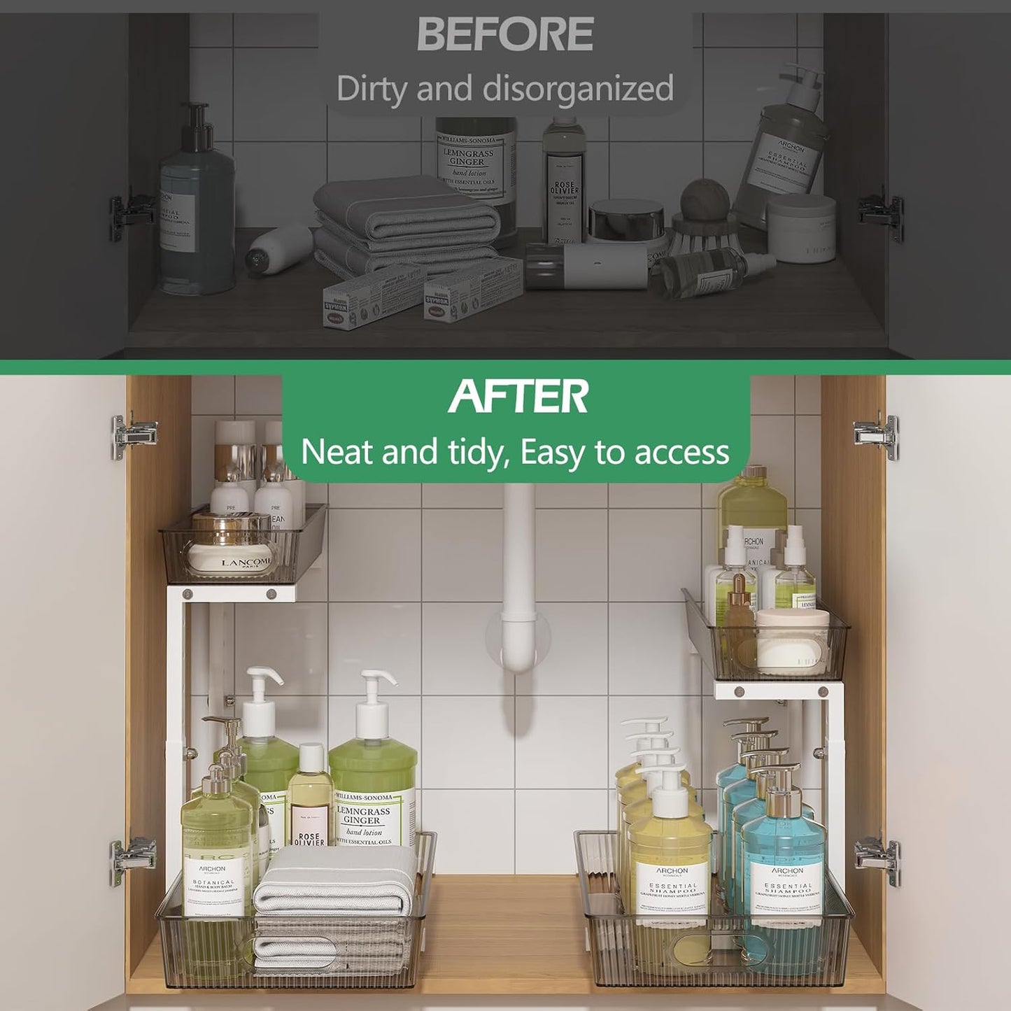 Under Sink Organizer 2 Packs, Pull Out Kitchen Sink Organizer