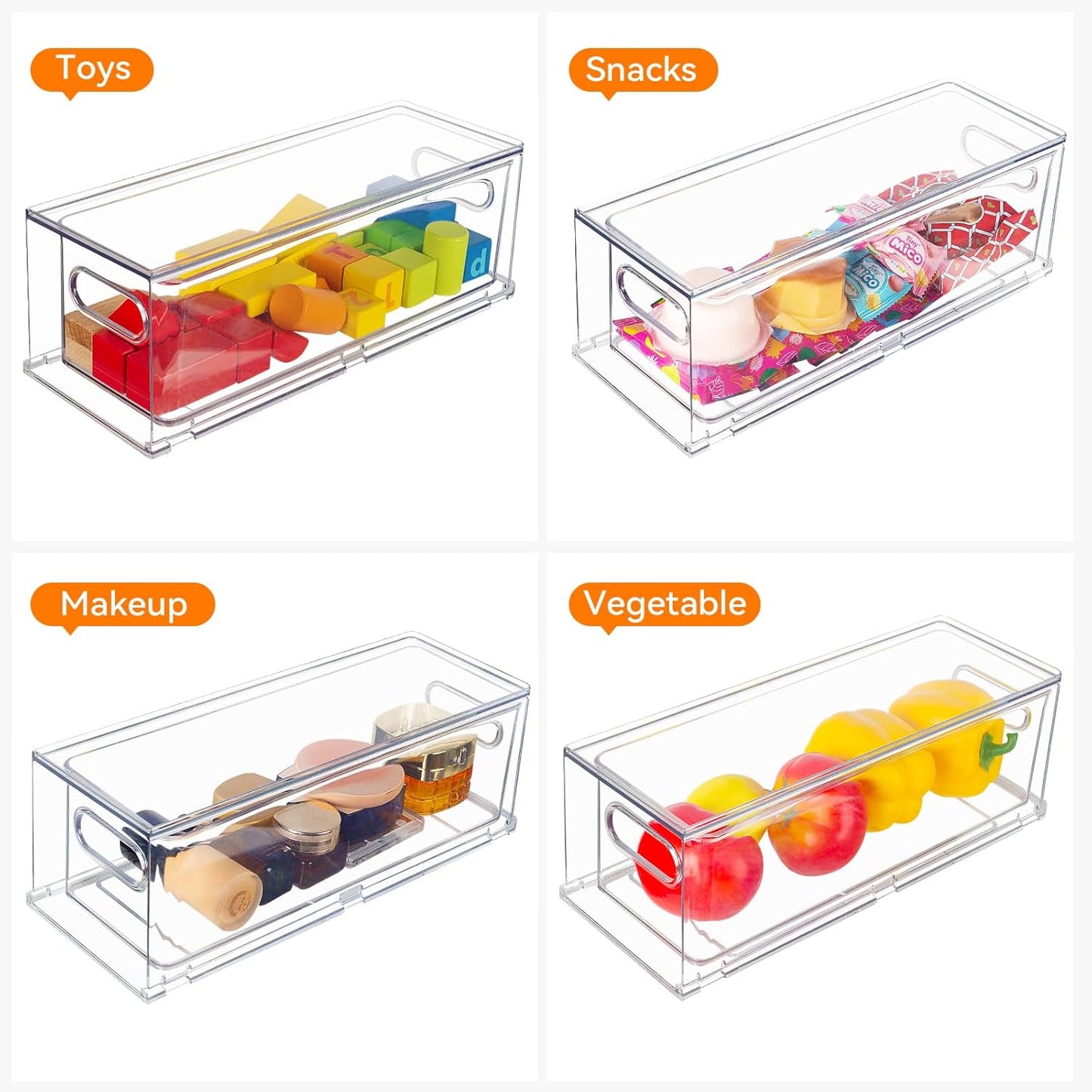 2 Pack Stackable Refrigerator Organizer Bins with Pull-out Drawer