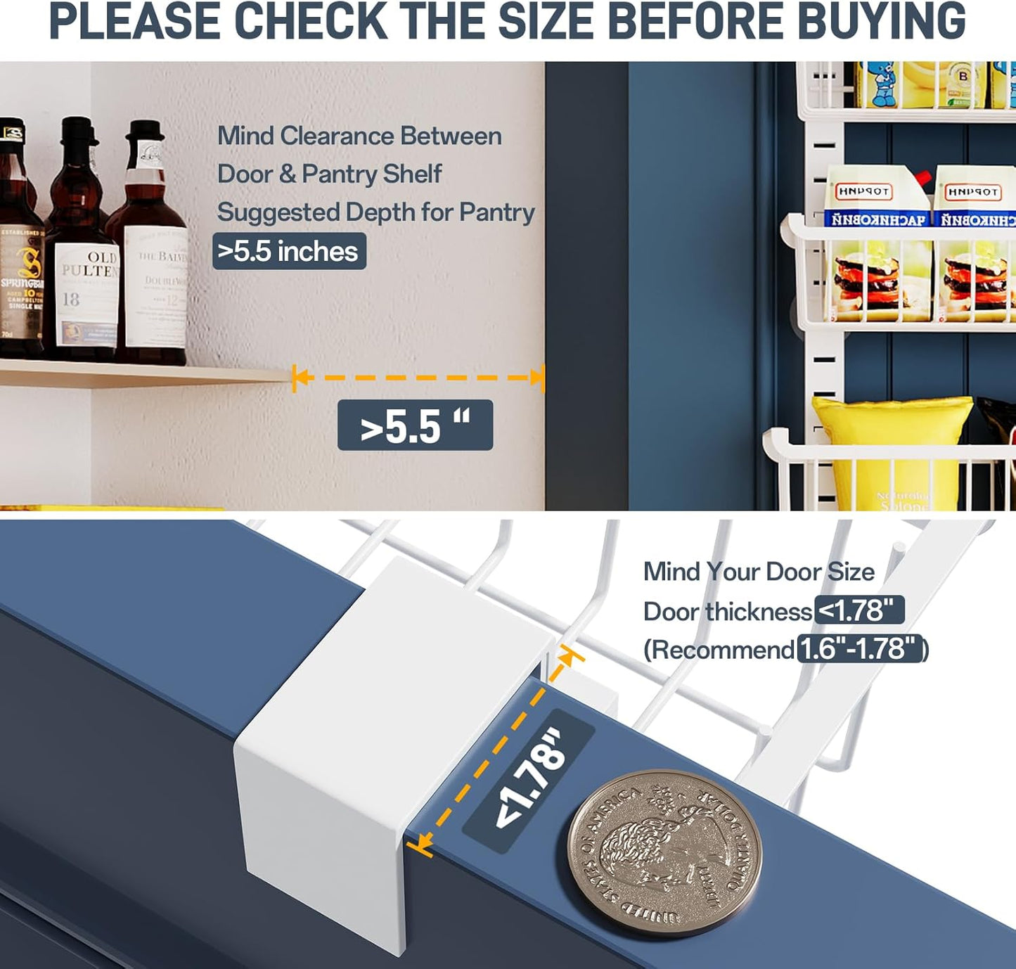 Over The Door Pantry Organizer, 8-Tier Over The Door Organizer with Adjustable Baskets