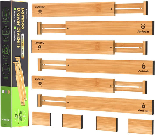 Bamboo Drawer Dividers, Expandable Drawer Separators Splitter