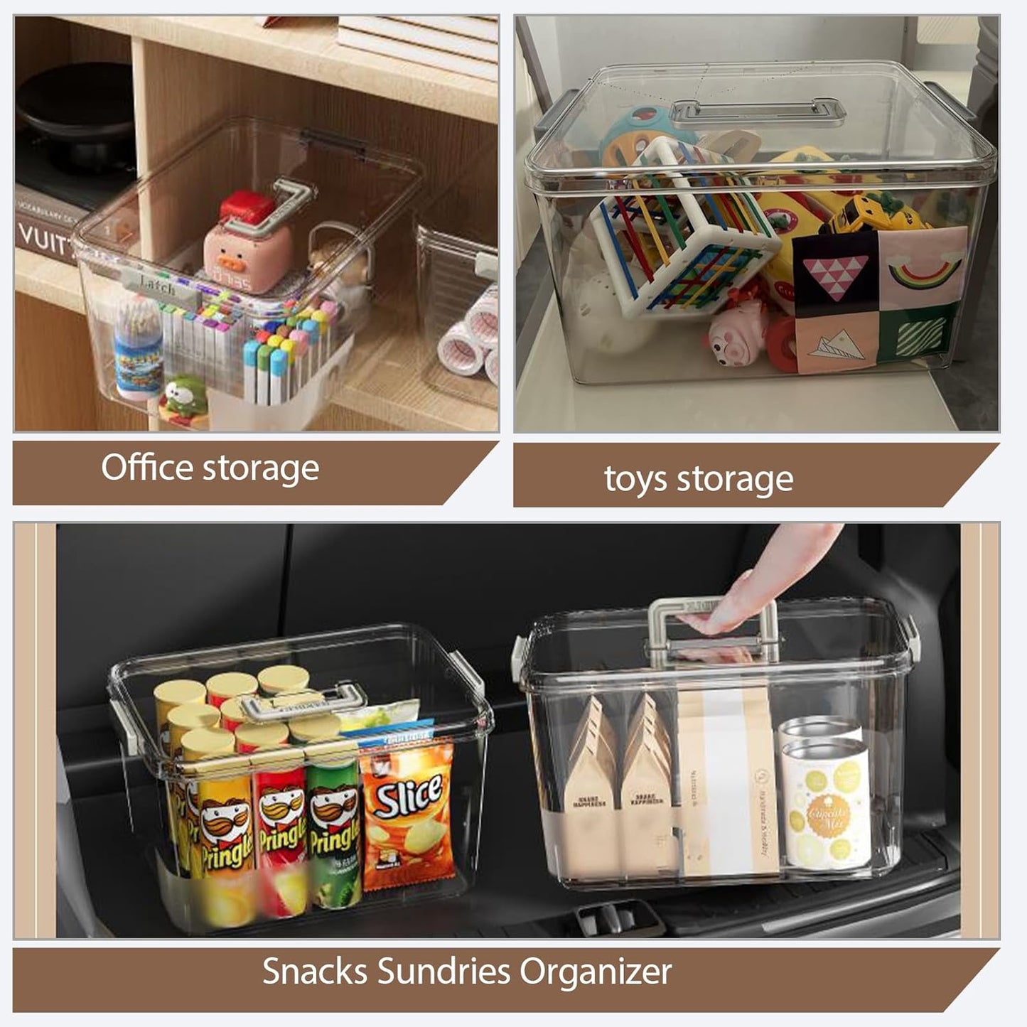 Plastic Storage Containers And Organization Bins Box Stackable with Lid and Secure Latching Buckles, Clear Clip Box For Kitchen or Pantry Storage Cabinet 4 PACK