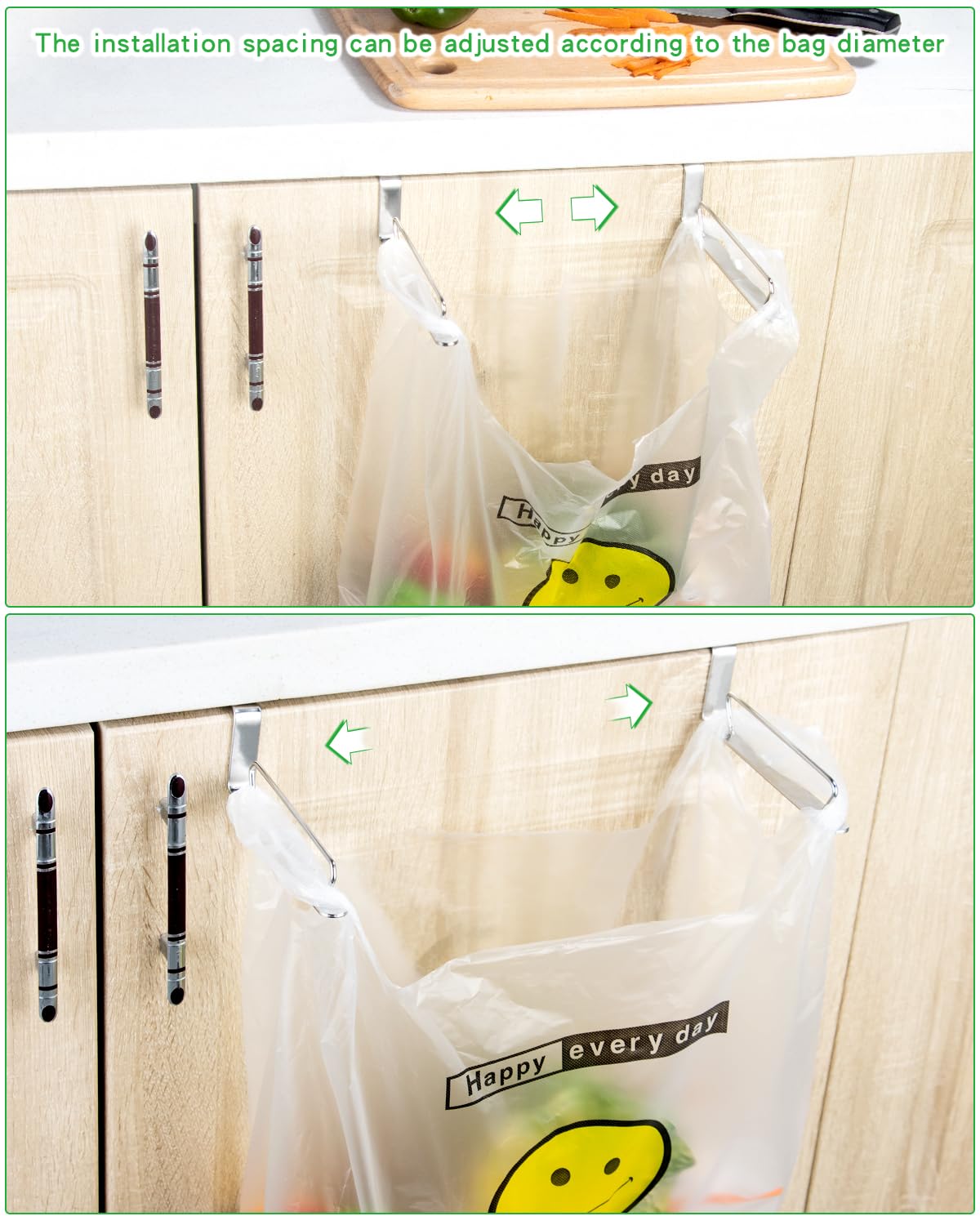 Stainless Steel Cabinet Door Trash Bag Holder for Kitchen Cabinet Door and Drawer