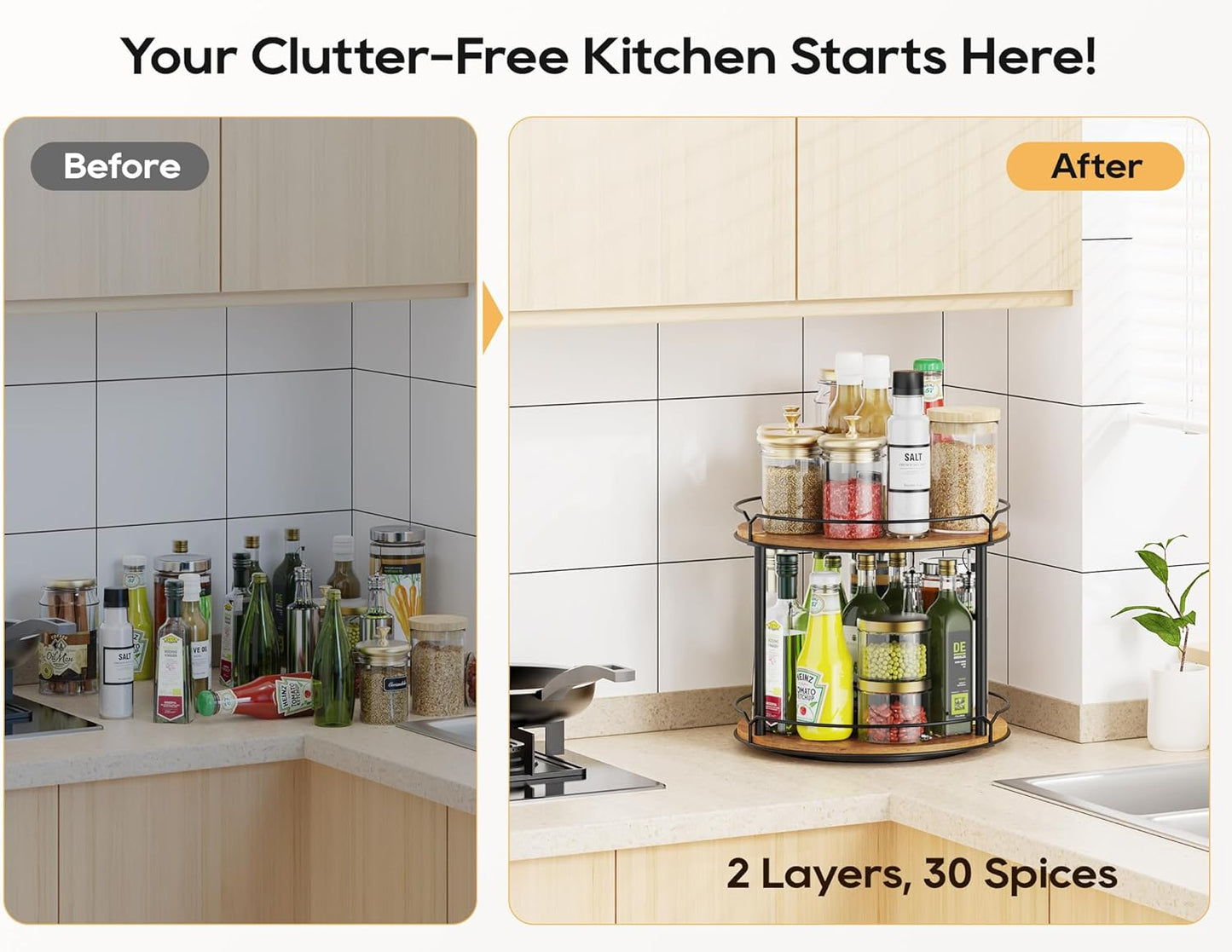 12.4" Lazy Susan Organizer 2 Tier, Rotating Spice Rack