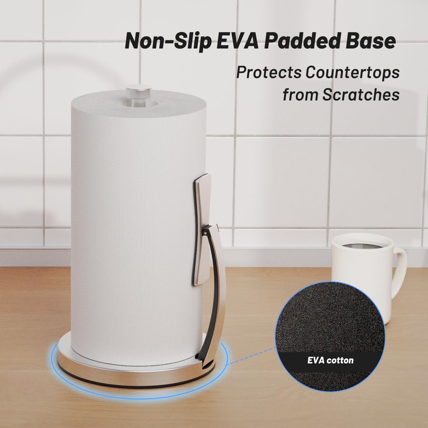 Paper Towel Holder Countertop, One-Handed Tear, Stainless Steel