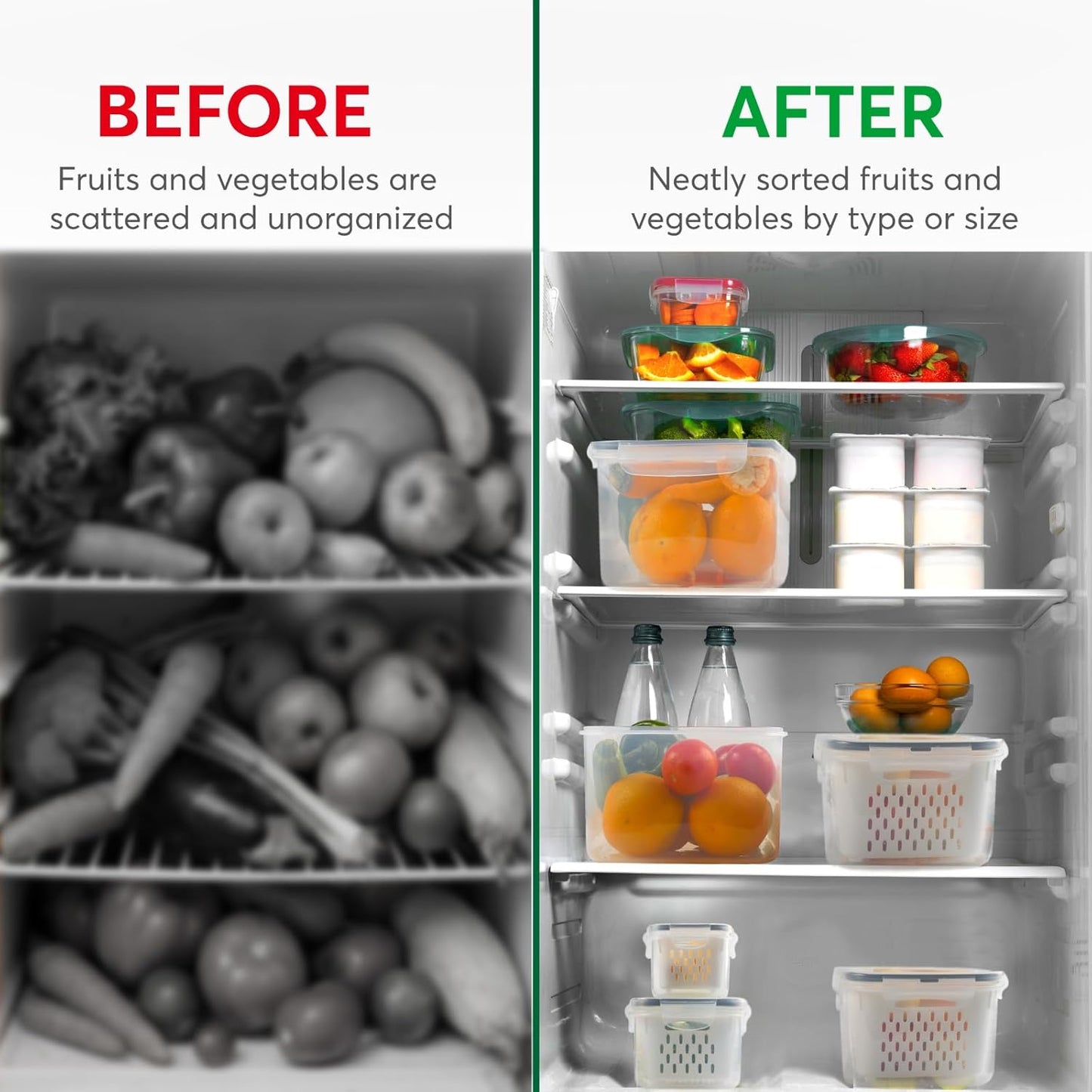 5 Set Fruit Storage Containers for Fridge with Colanders Dishwasher Safe