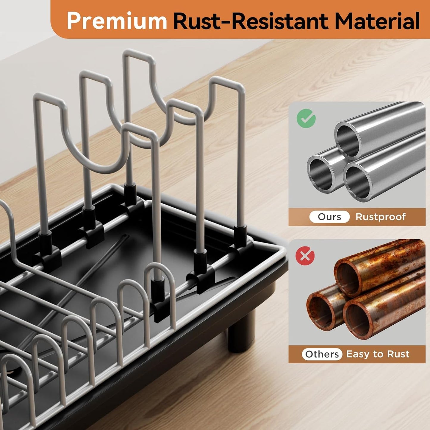 Small Dish Drying Rack, Compact Dish Drainer for Kitchen Counter, with Adjustable Back Slots