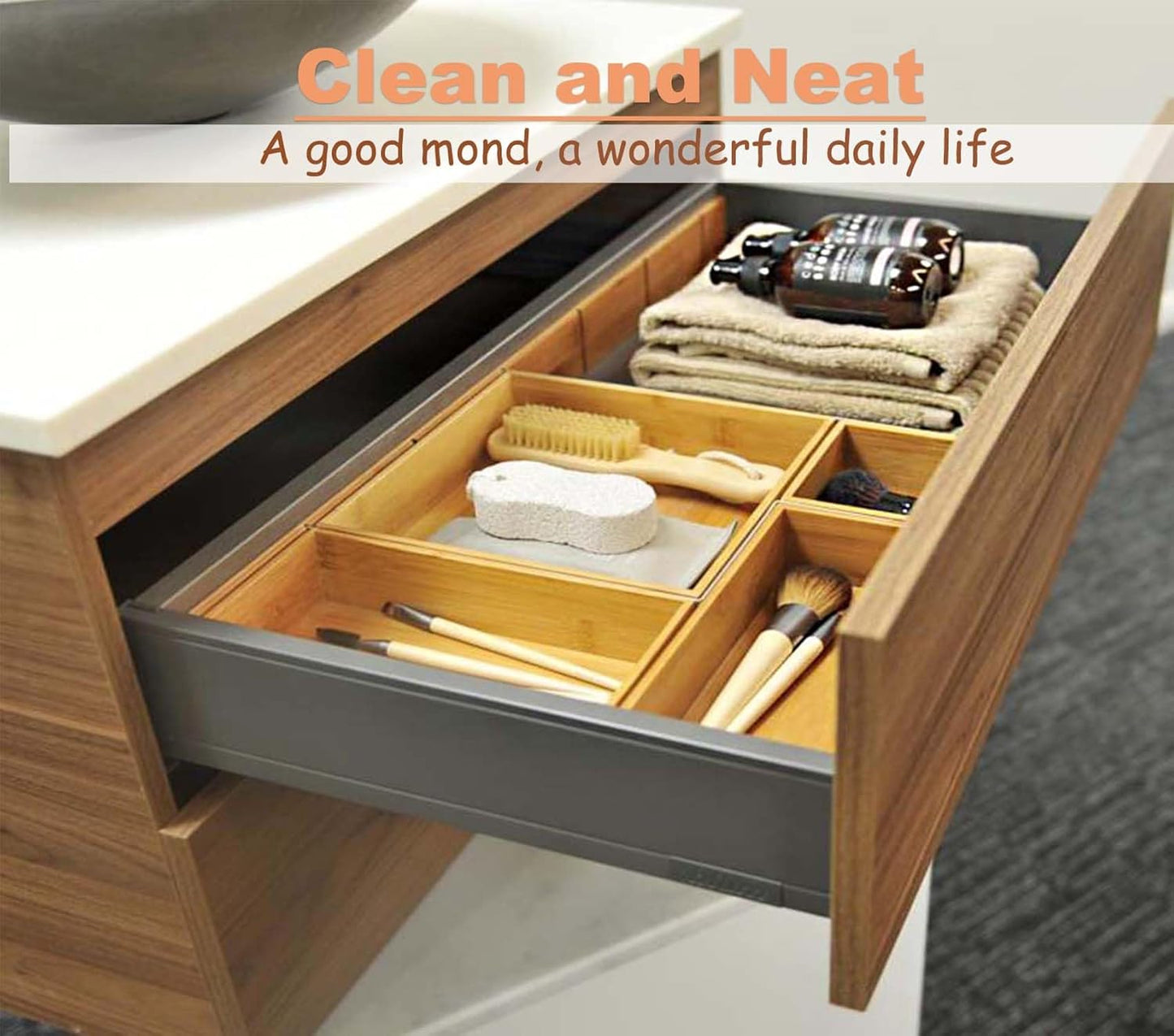 Bamboo Drawer Oragnizer Box, Kitchen Seasoning Organizer Tray, Tableware Knife Fork Organizer Box