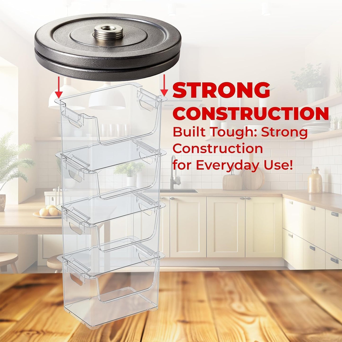 TidyFriend Stackable Storage Bins for Pantry - 4 Pack Stackable Bins for Organizing Food, Kitchen