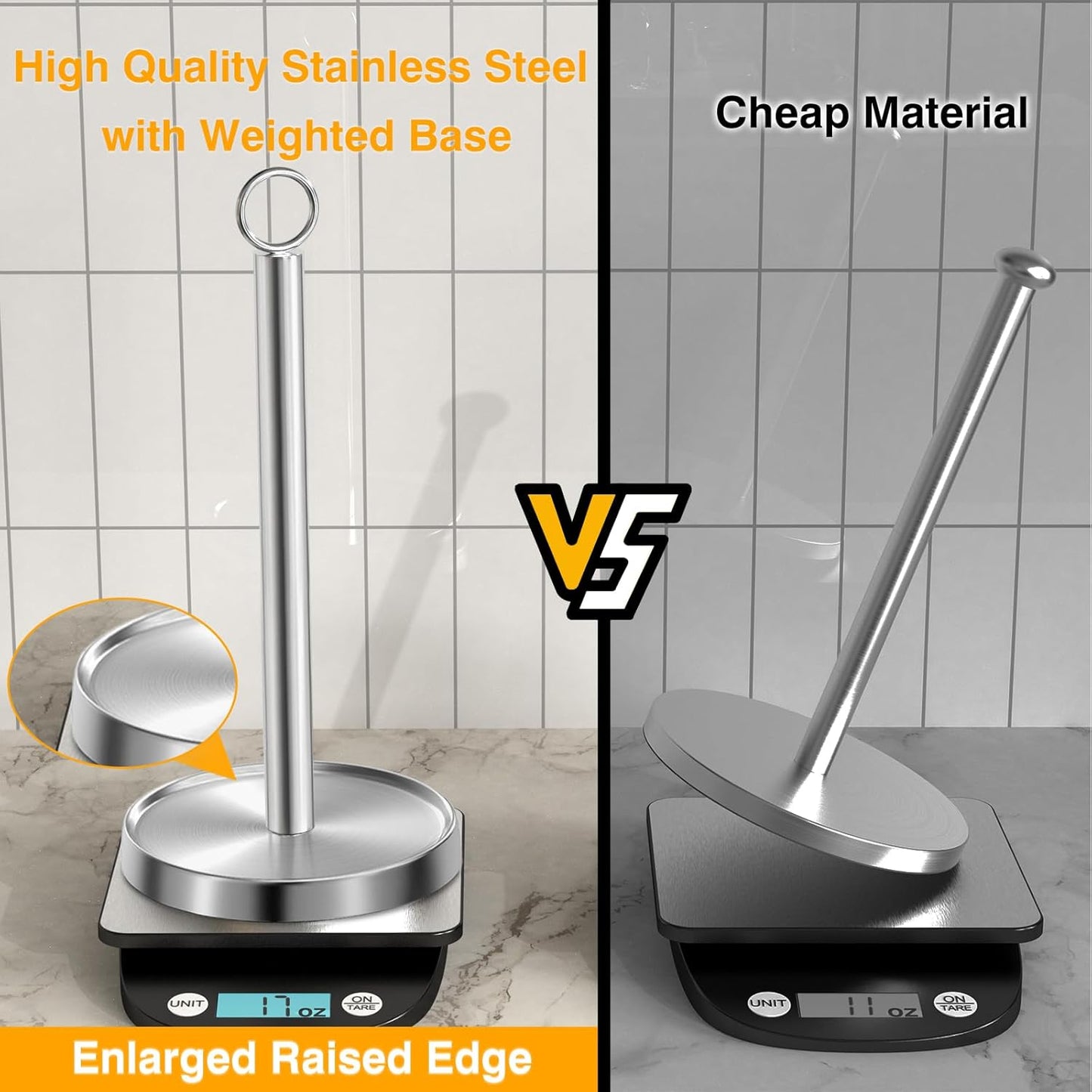 Paper Towel Holder Countertop, Stainless Steel, Weighted Base
