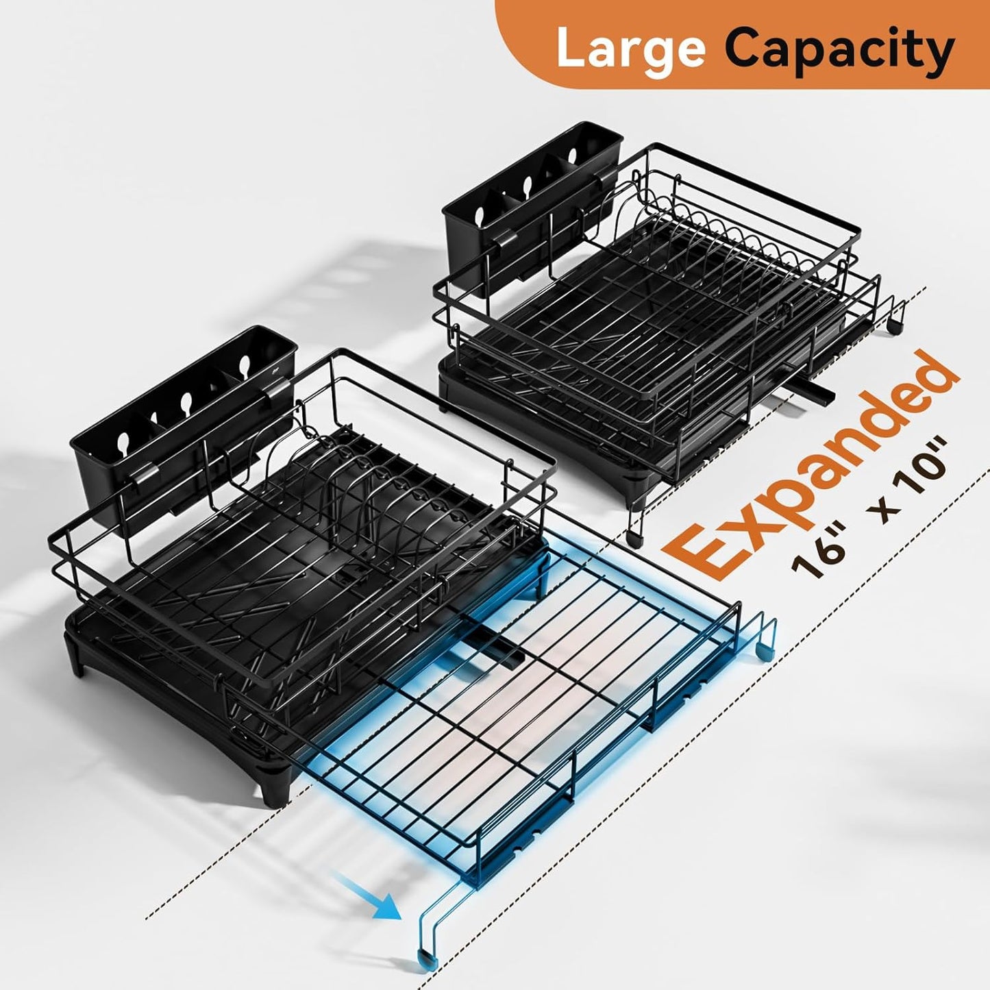Dish Drying Rack - Expandable Rack, Large Capacity Dish Drainer for Kitchen Counter
