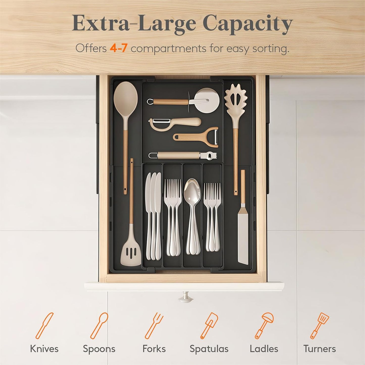 Silverware Drawer Organizer, Expandable BPA Free Utensil Tray for Kitchen