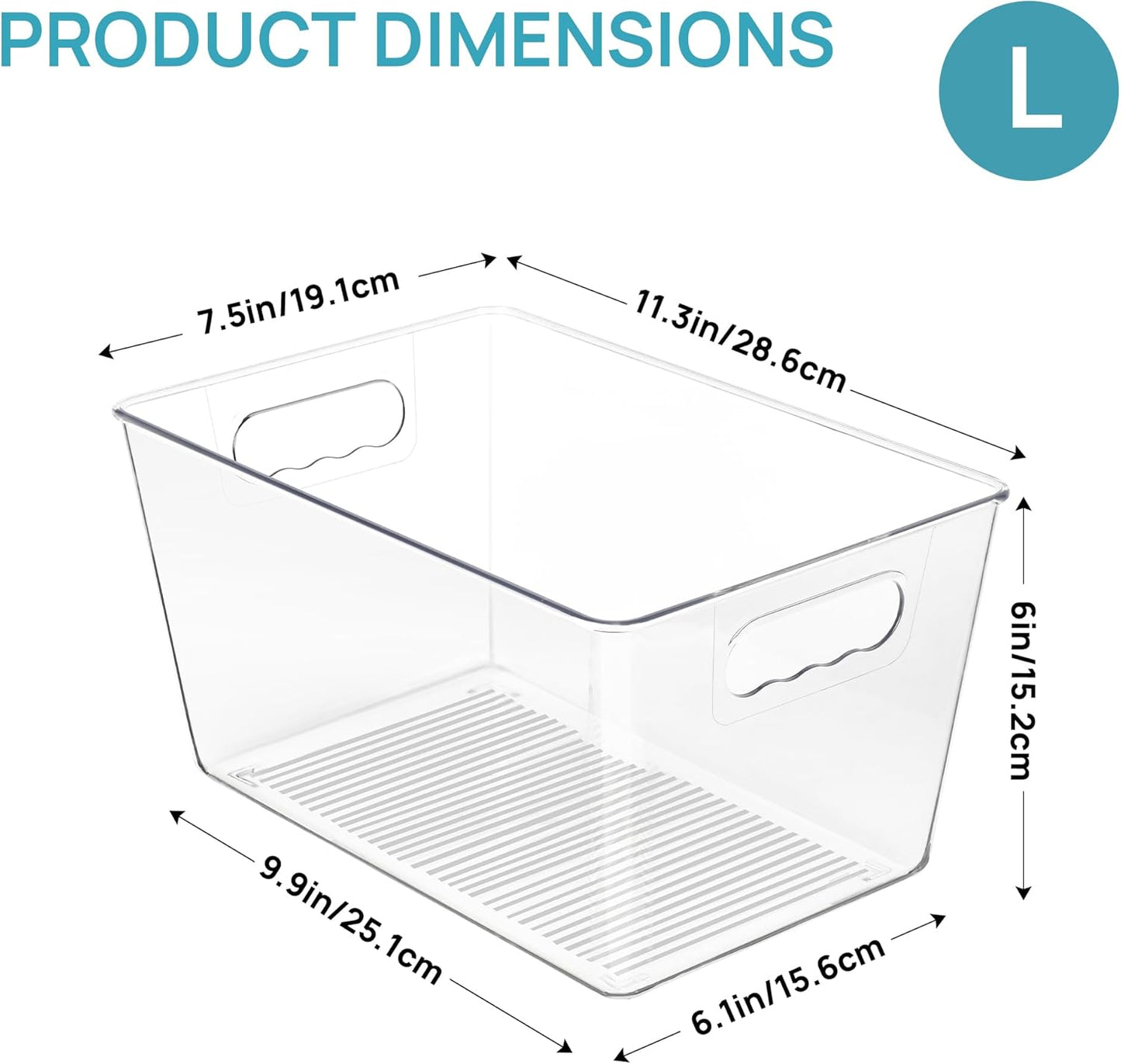 Clear Plastic Storage Bins, 6 PCS Pantry Organizer Bins with Handle for Refrigerator, Fridge