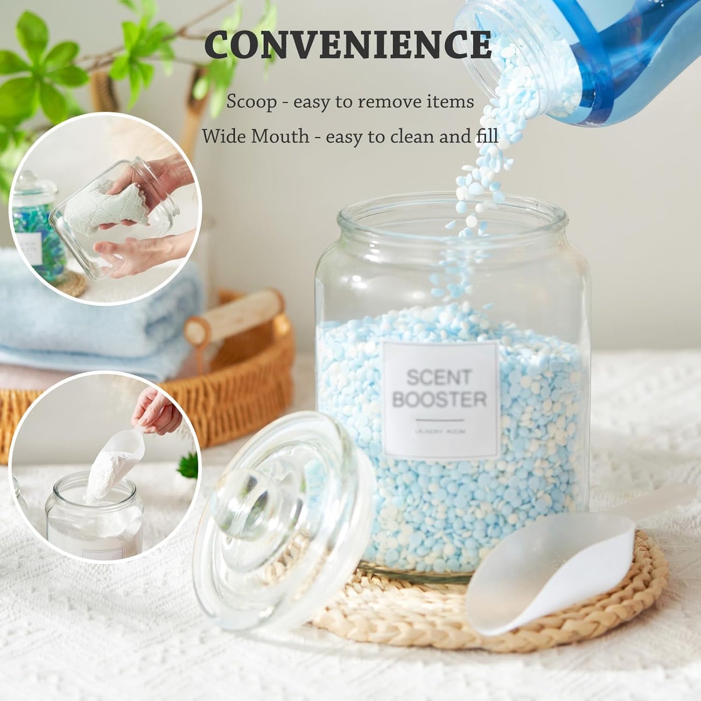 Half Gallon Glass Jars - Large Airtight Containers with Scoop and Labels for Organization and Storage Laundry, Bath Room, Kitchen and Pantry Holder