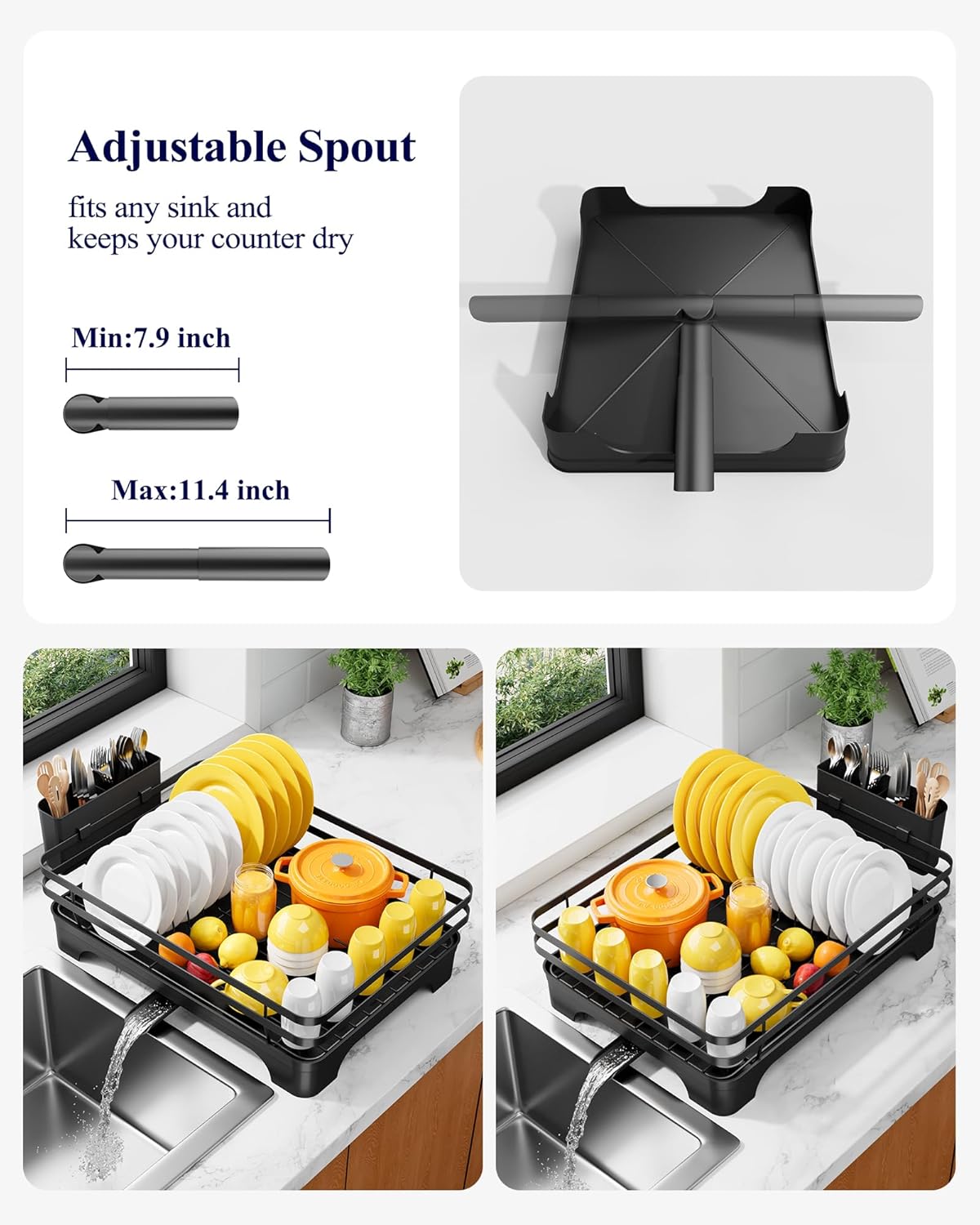 Dish Drying Rack - Multi-Functional Dish Rack for Kitchen Counter with Cutlery Holder