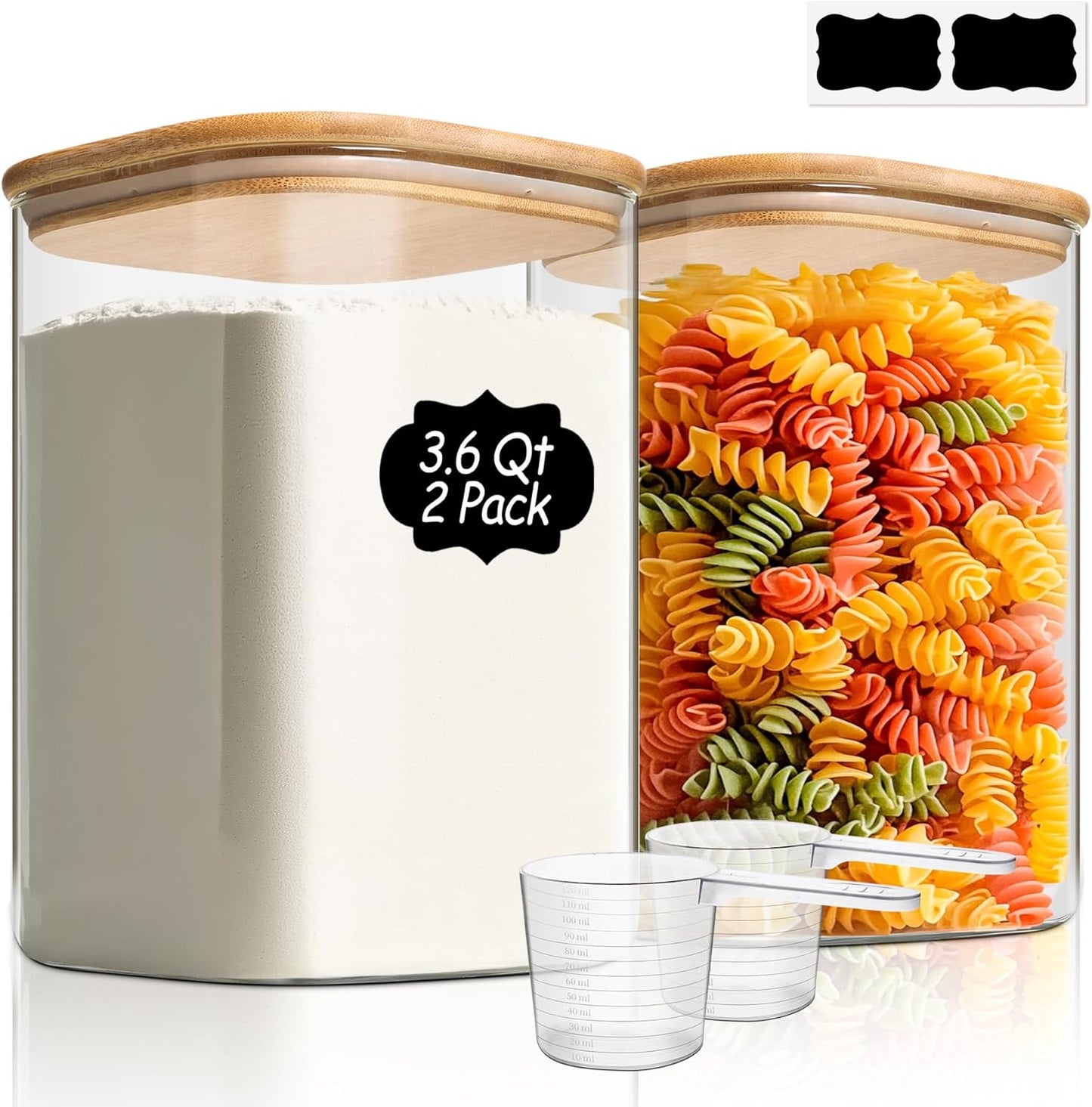 3.6 Qt Glass Food Storage Containers Set of 2, Large Storage Containers with Lids