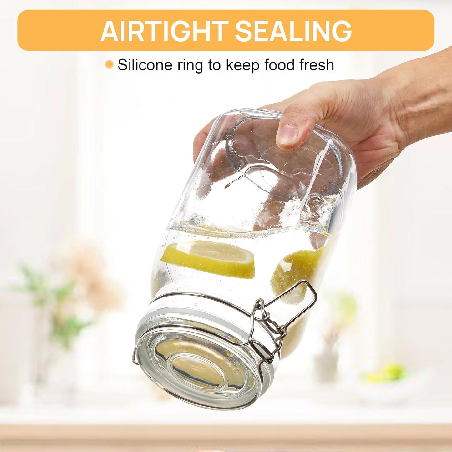 50oz Airtight Glass Jars with Lids, 3 PCS Food Storage Canister for Kitchen & Pantry Organization