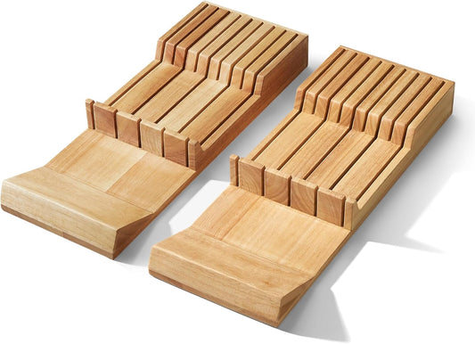 In-Drawer Knife Block Organizer 18-slot, (2pc 9-Slot) Kitchen Knife Cutlery Holder Drawer Storage