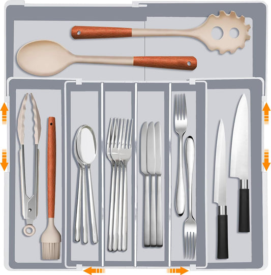 Silverware Drawer Organizer for Kitchen - Adjustable Utensil Holder Drawer Organizer