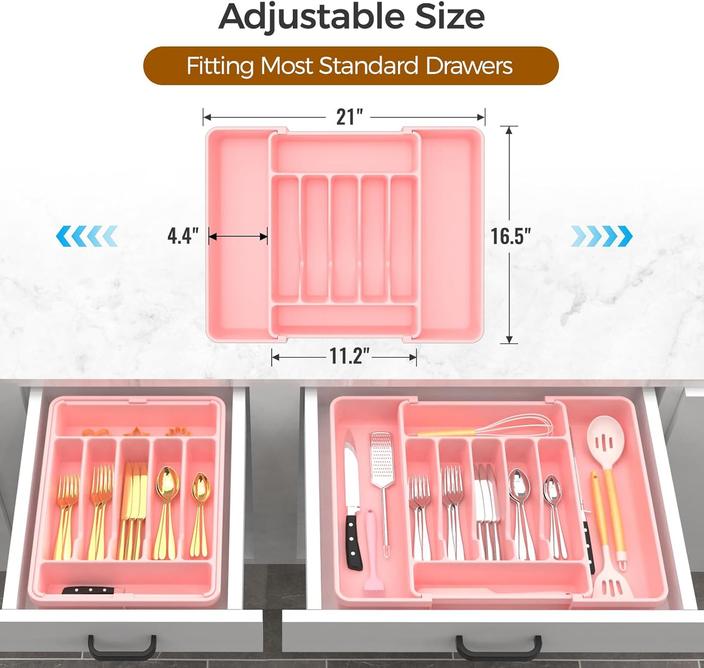 Extra Large Expandable Silverware Organizer, BPA-Free Food-Safe Cutlery Flatware Organizer