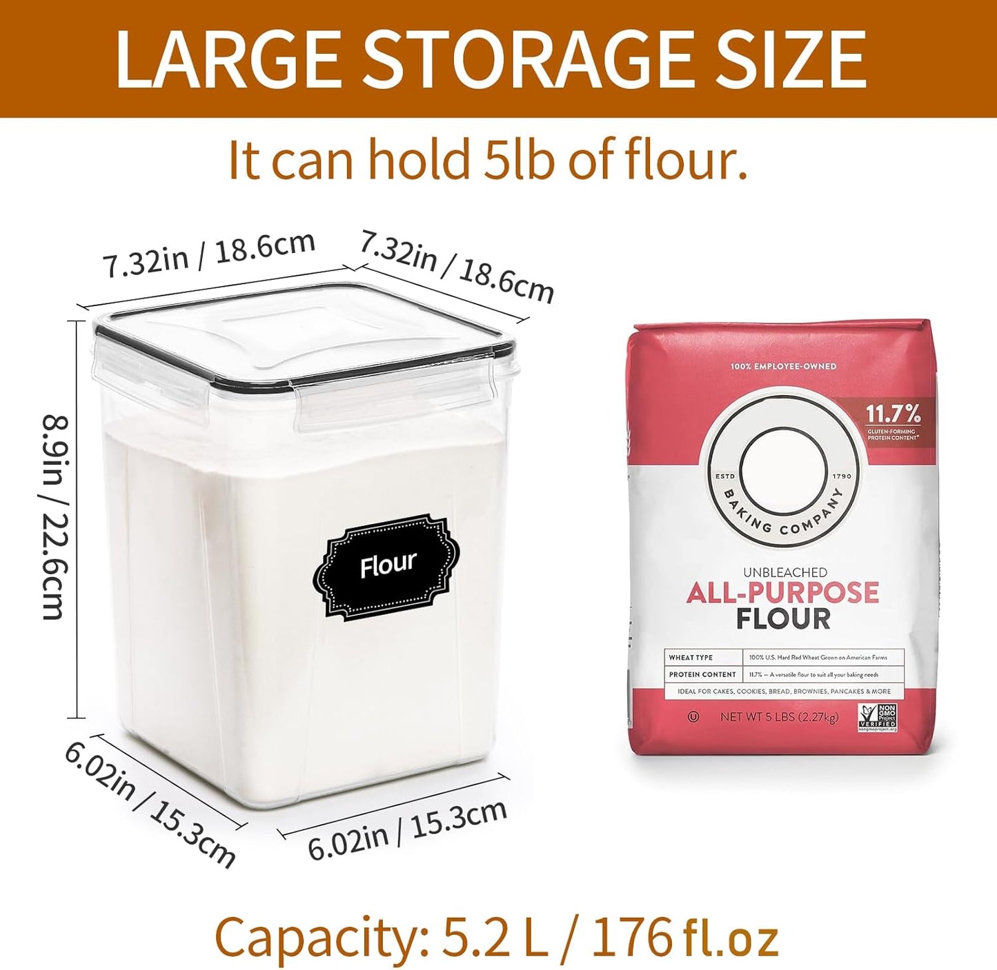 4 Pack Large Airtight Food Storage Containers with Lids (5.2L / 176oz)