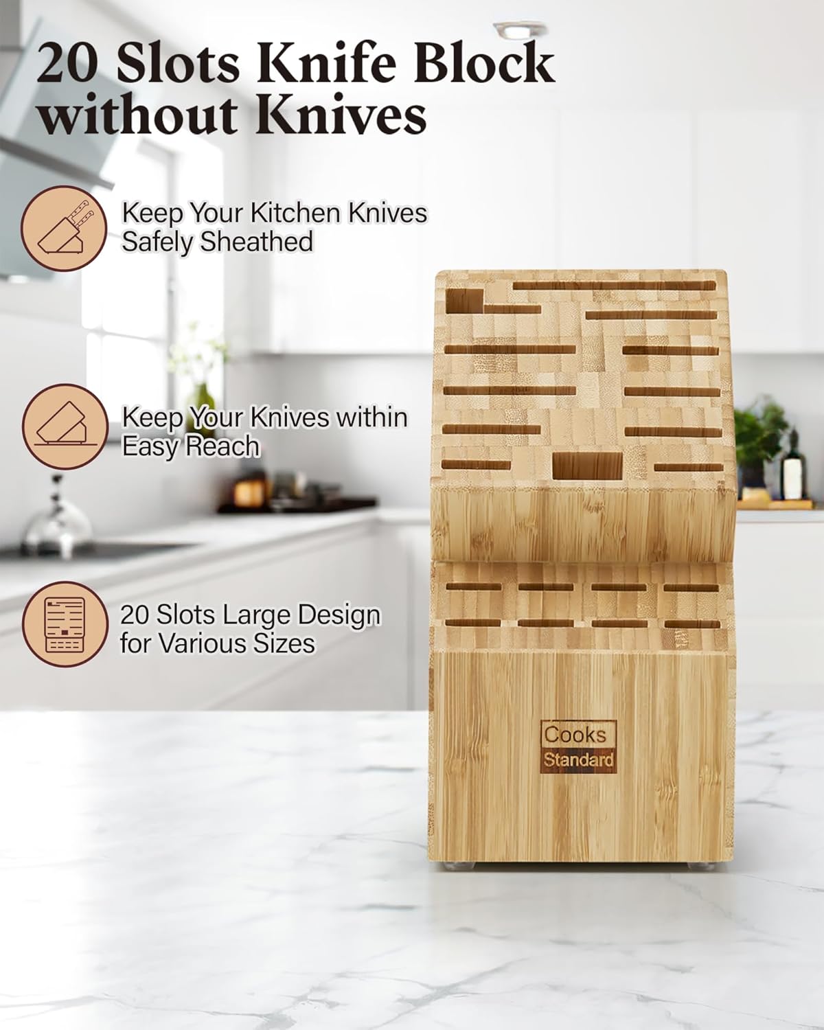 Bamboo Knife Storage Block without Knives