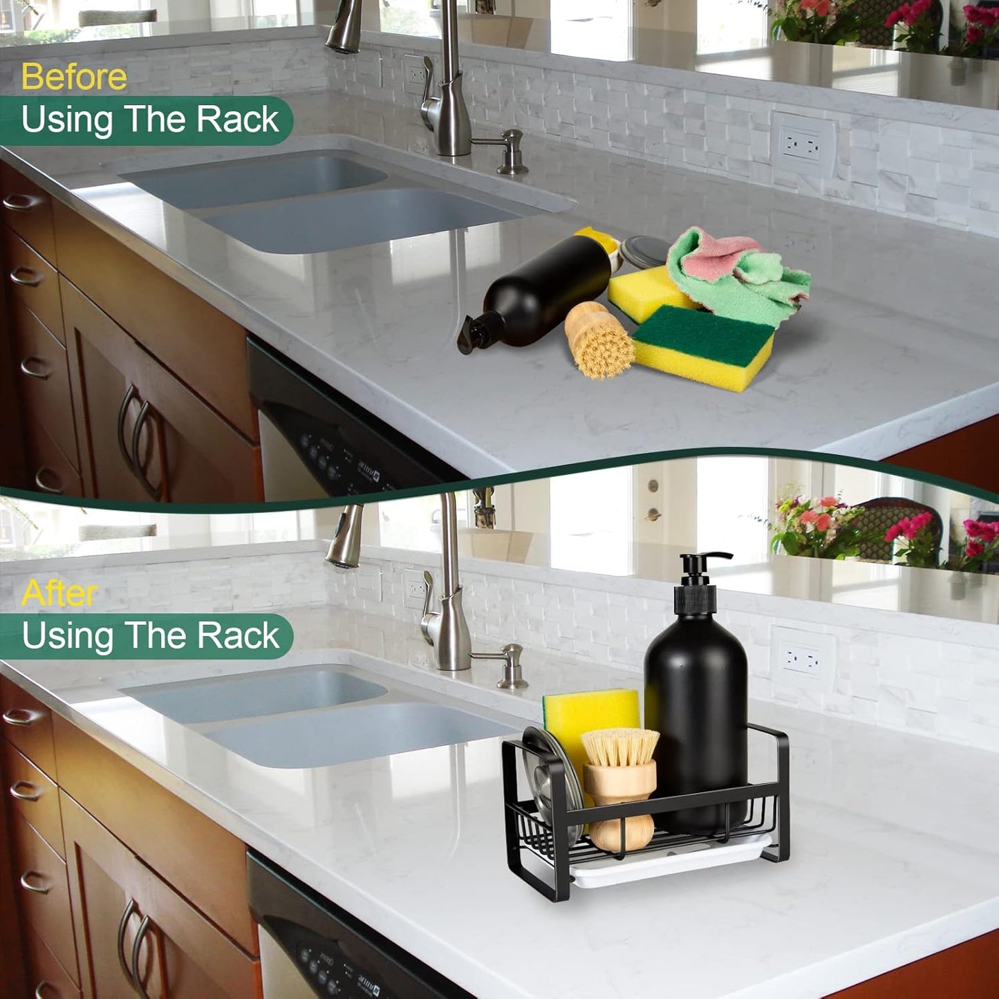 Sponge Holder for Kitchen Sink- Stainless Steel Kitchen Sink Caddy for Organizing Sponge