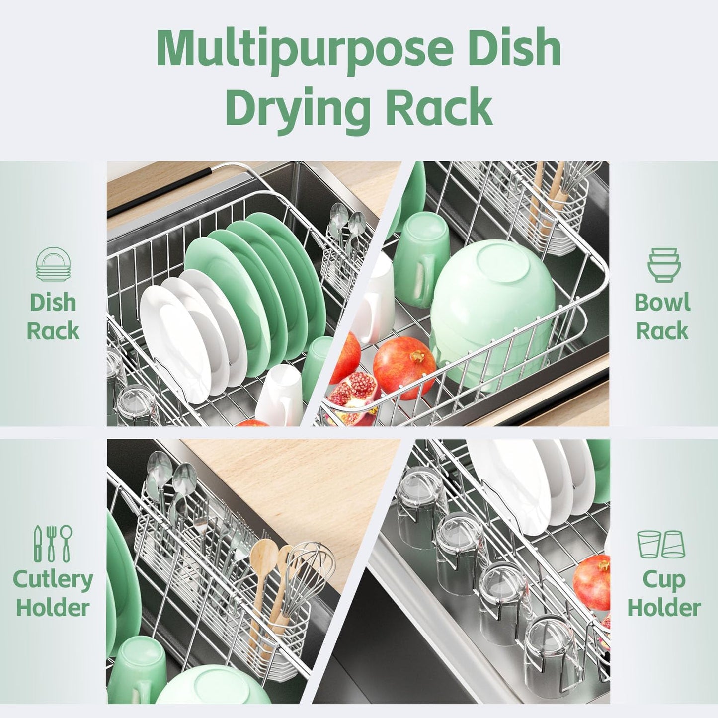 Dish Drying Rack in Sink, Extendable Stainless Steel Dish Drainers for Kitchen Counter