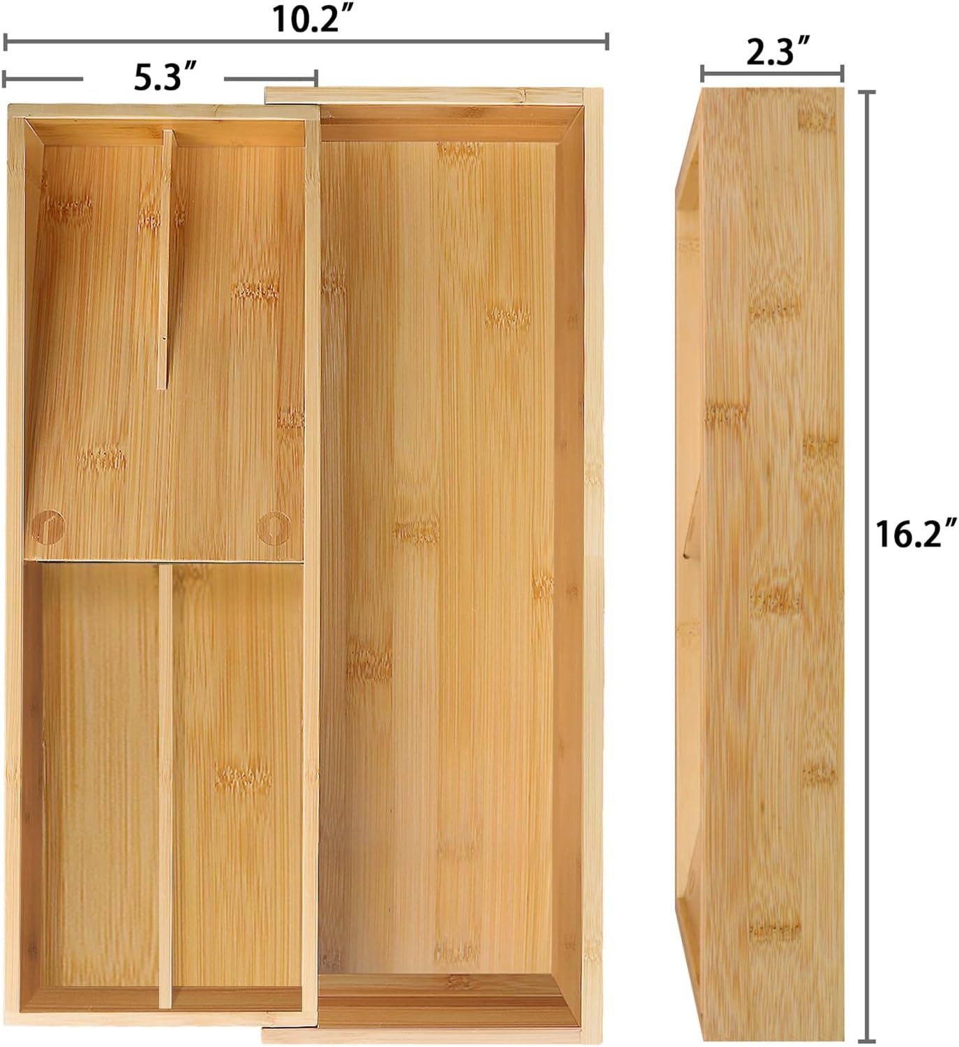 Expandable Bamboo Kitchen Drawer Organizer - Silverware Organizer