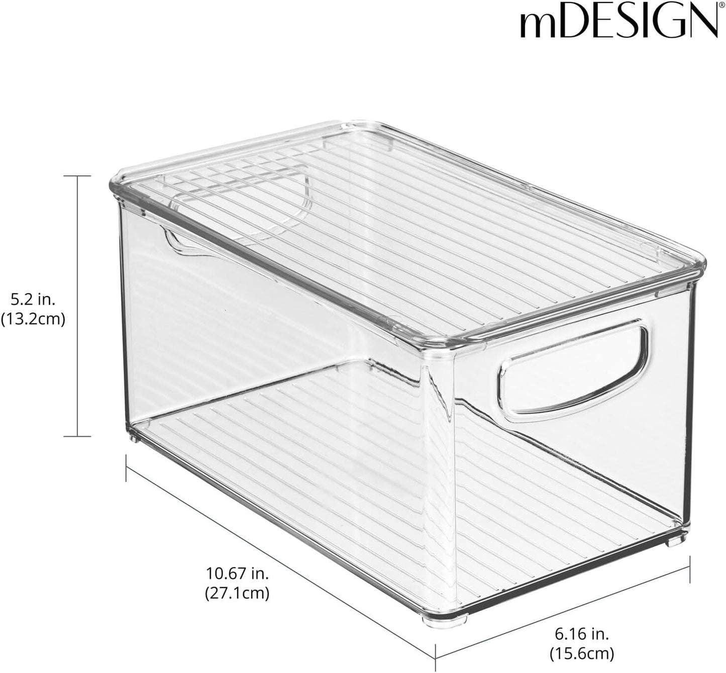 Plastic Deep Storage Bin Box Container with Lid and Built-In Handles - Organization for Fruit